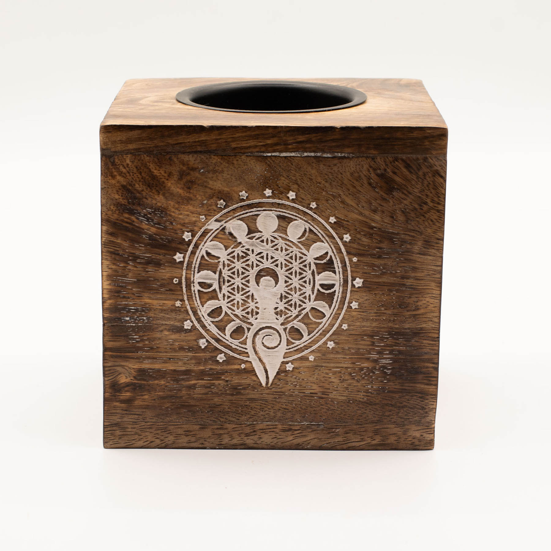 Large Square Mango Wood Oil Burner – Moon Goddess (12.5cm)1