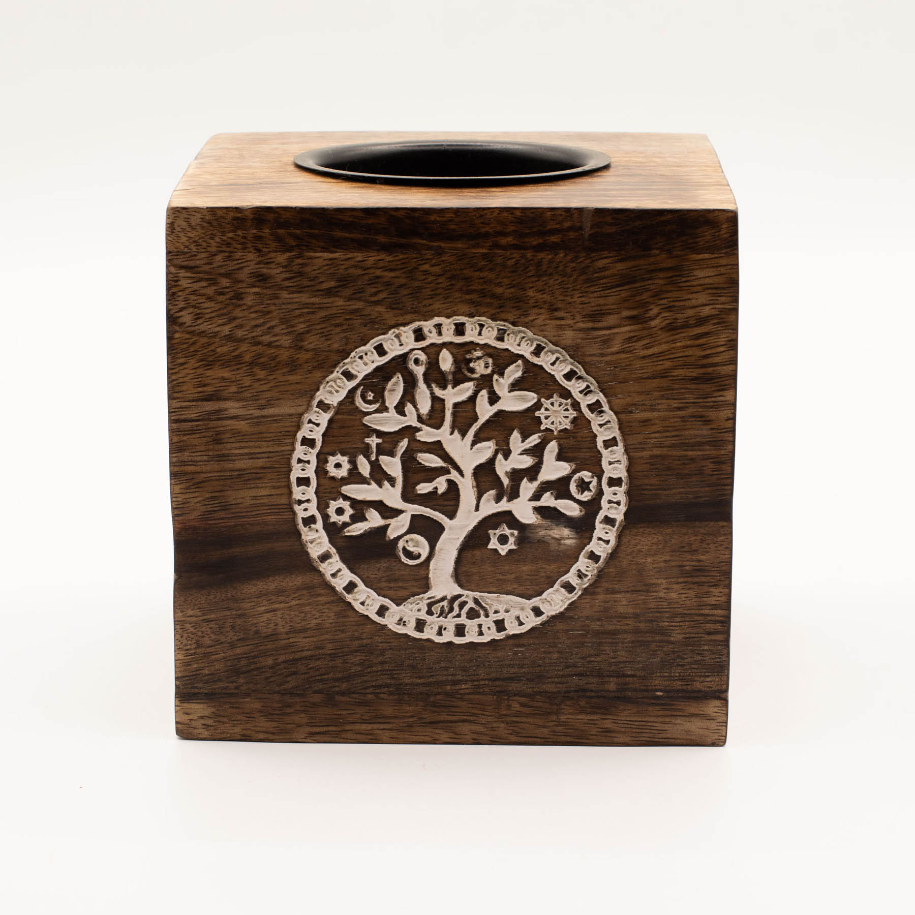 Large Square Mango Wood Oil Burner – Tree of Life (12.5cm)1