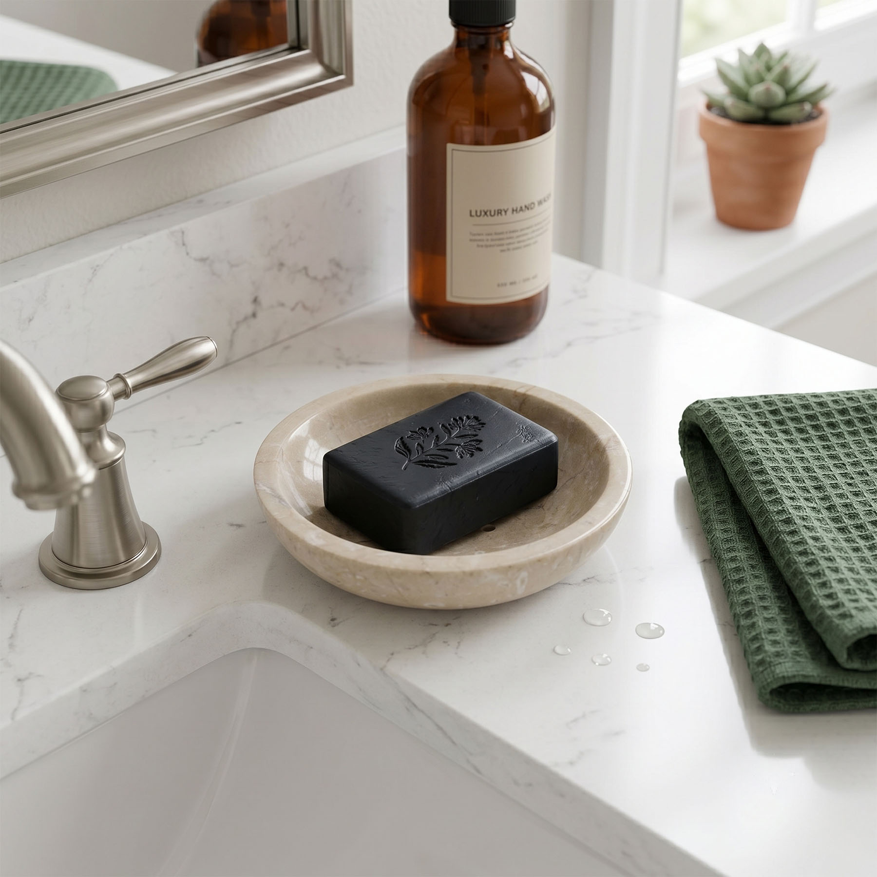 Natural Round Honey Marble Soap Dish with Drainage2