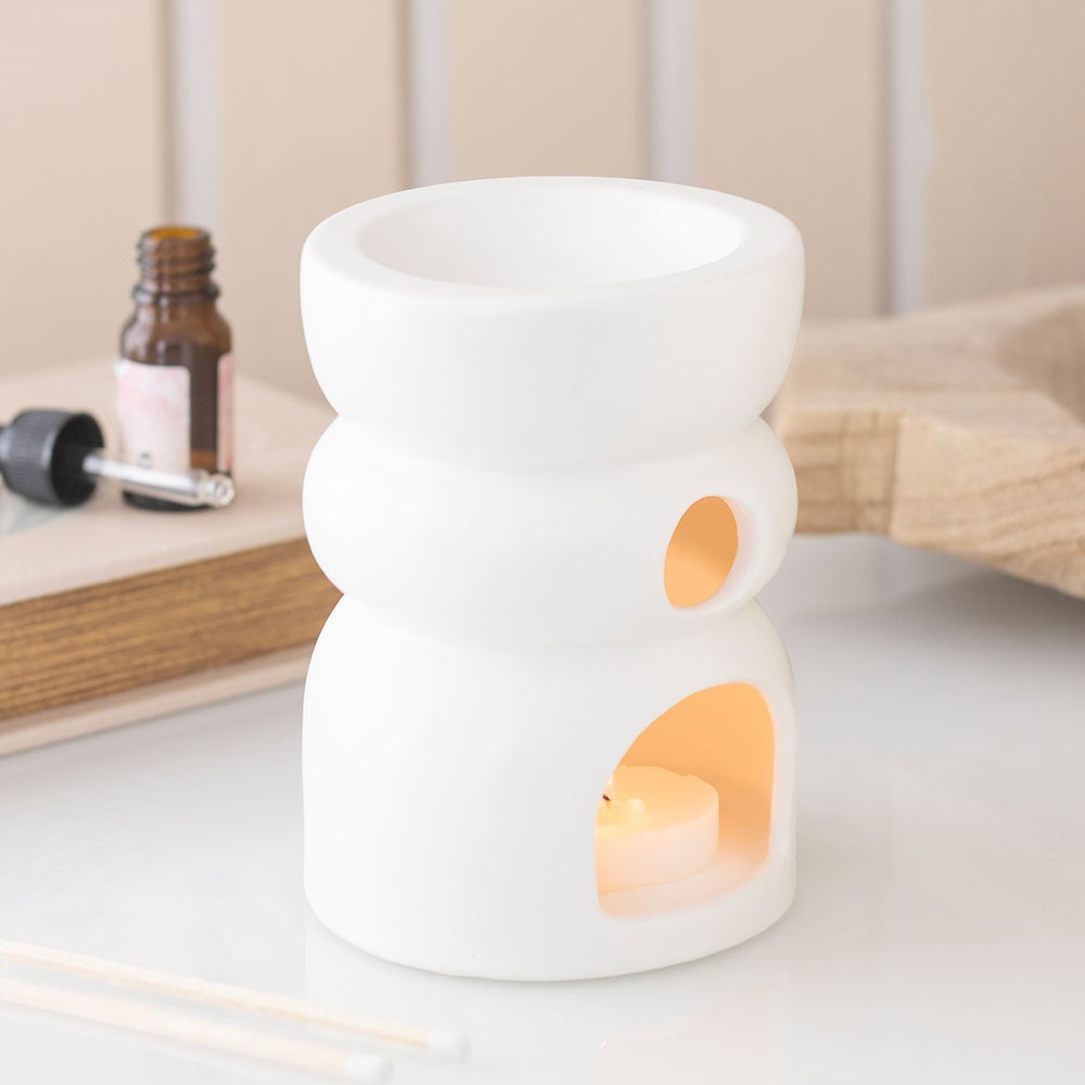 White Double Bubble Ceramic Oil Burner & Wax Warmer