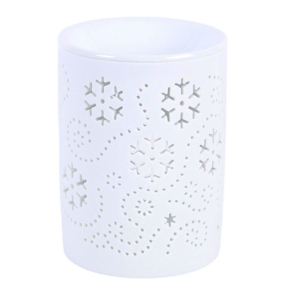 White Cut Out Snowflake Ceramic Oil Burner & Wax Warmer1