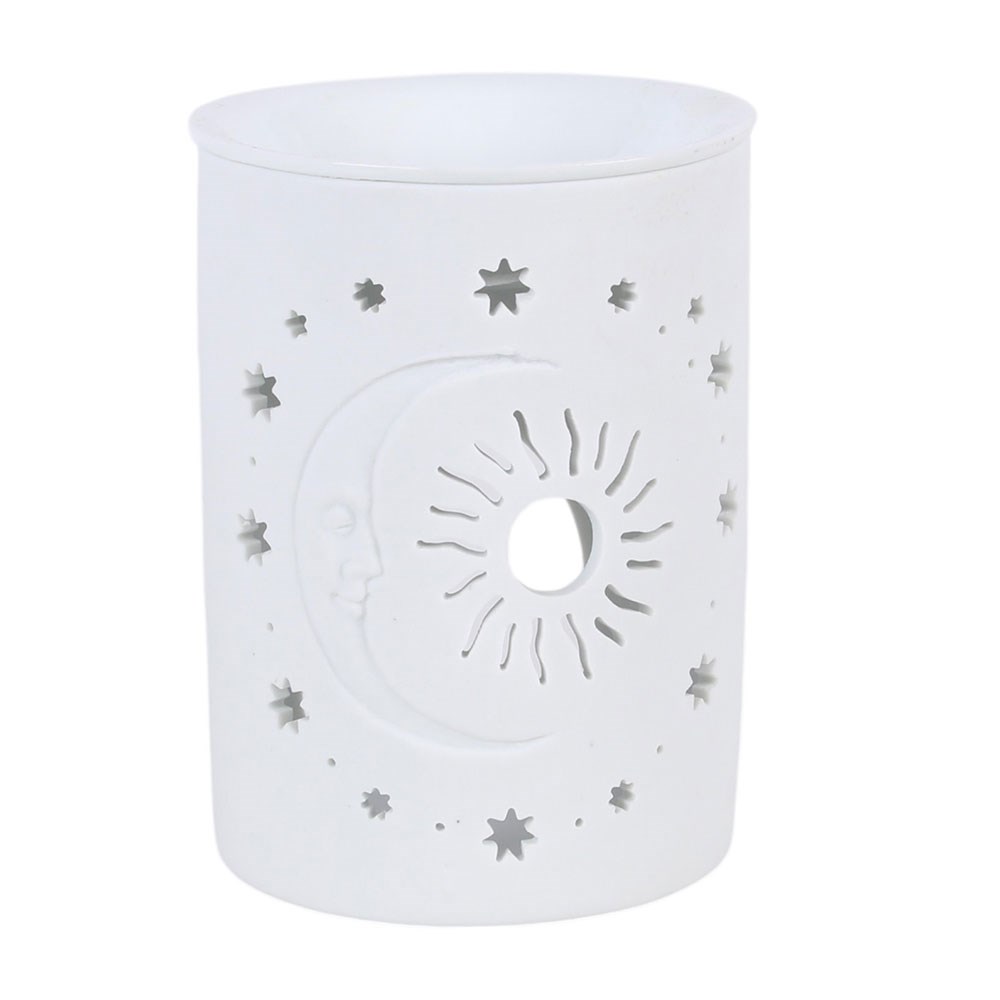 White Cut Out Sun & Moon Ceramic Oil Burner & Wax Warmer1