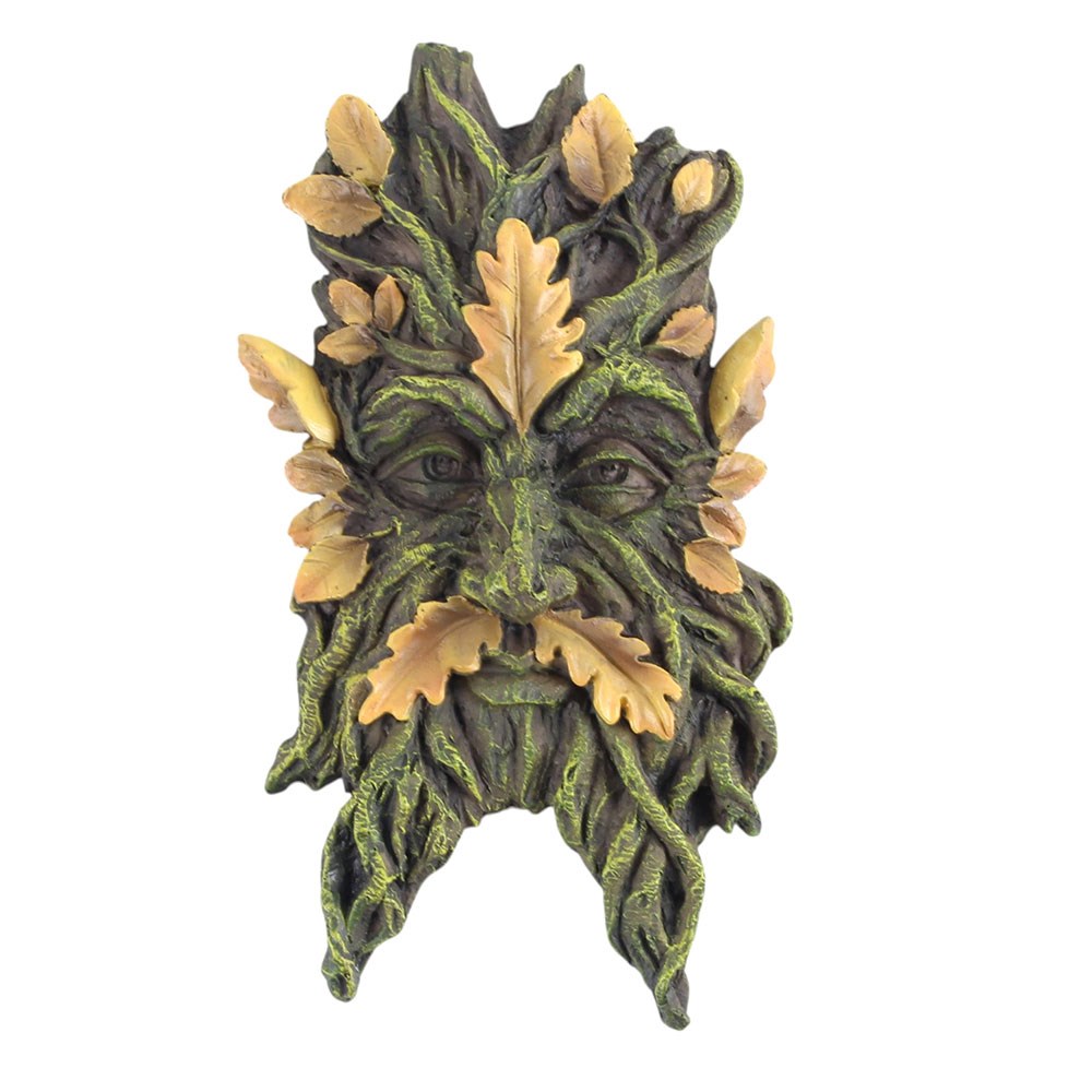 Green Man Yellow Oak Leaf Resin Wall Plaque (24.5cm)