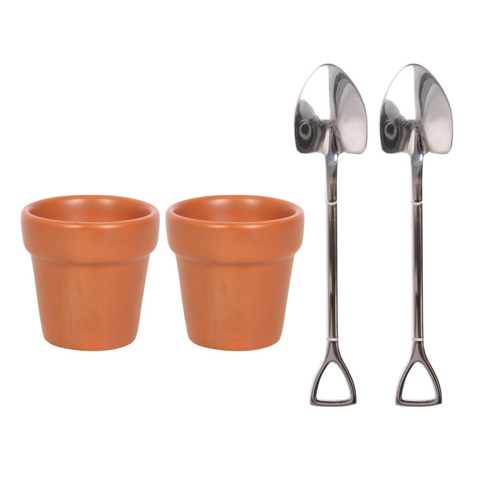 Plant Pot Egg Cups with 2 Shovel Spoons1