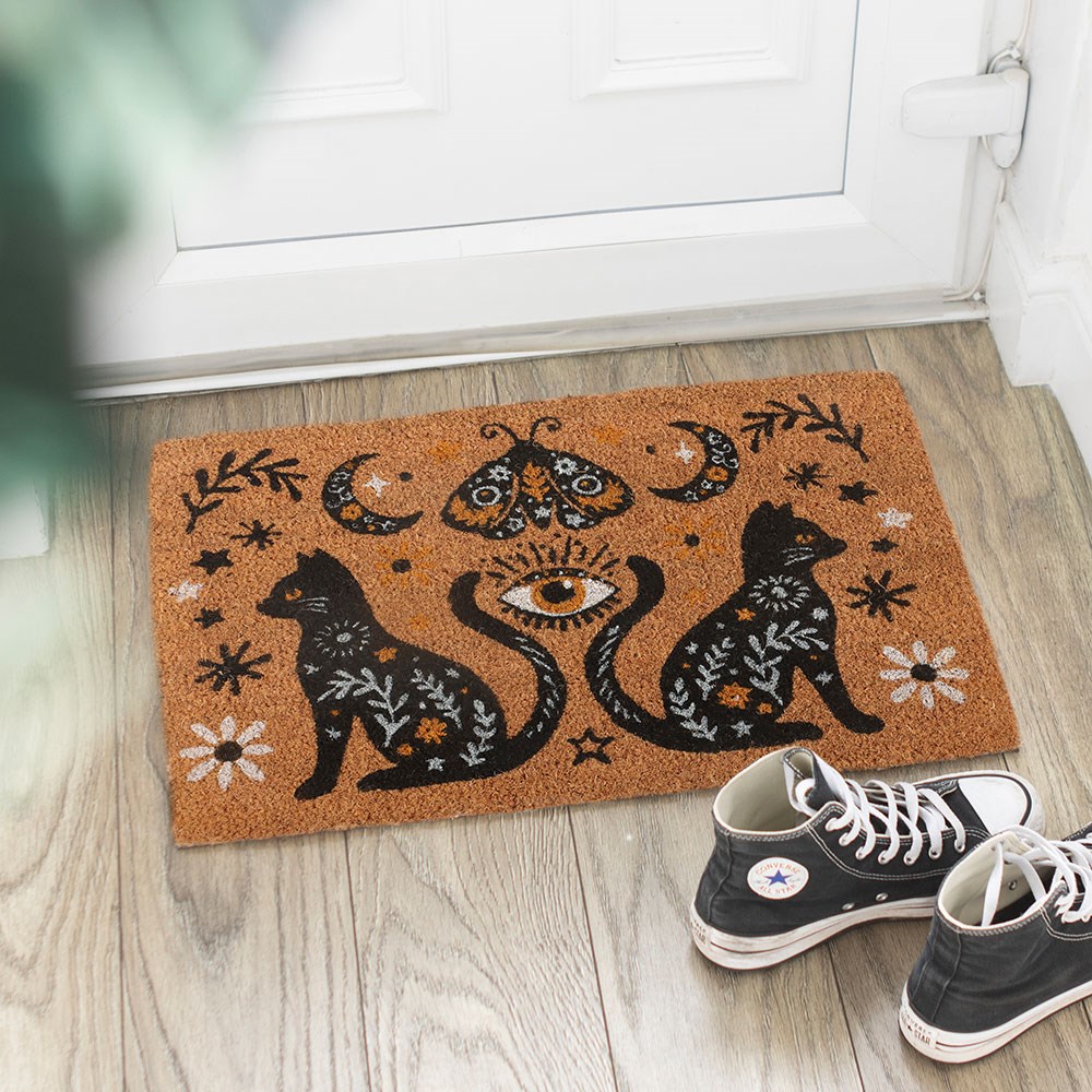 Natural Frightful Folk Cat Doormat2