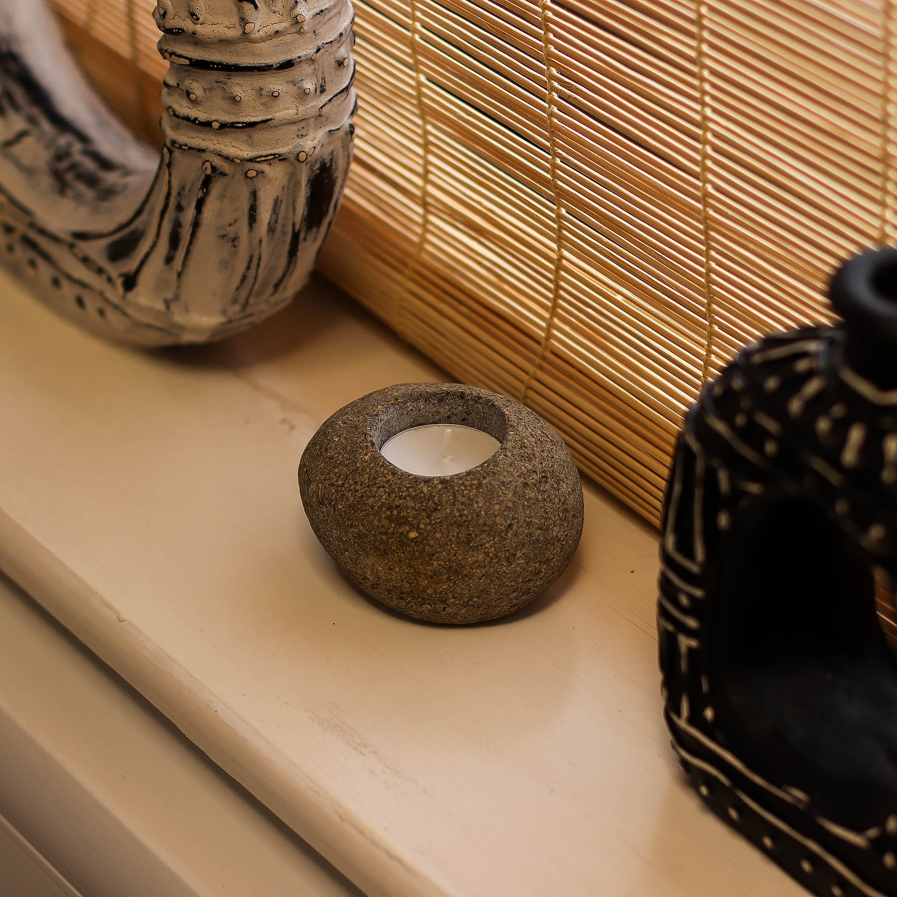 Natural Raw Riverstone Single Tea Light Holder3