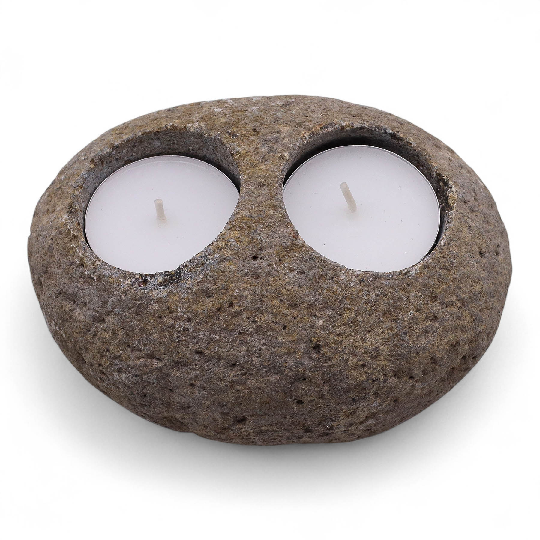 Natural Raw Riverstone Double Tea Light Holder