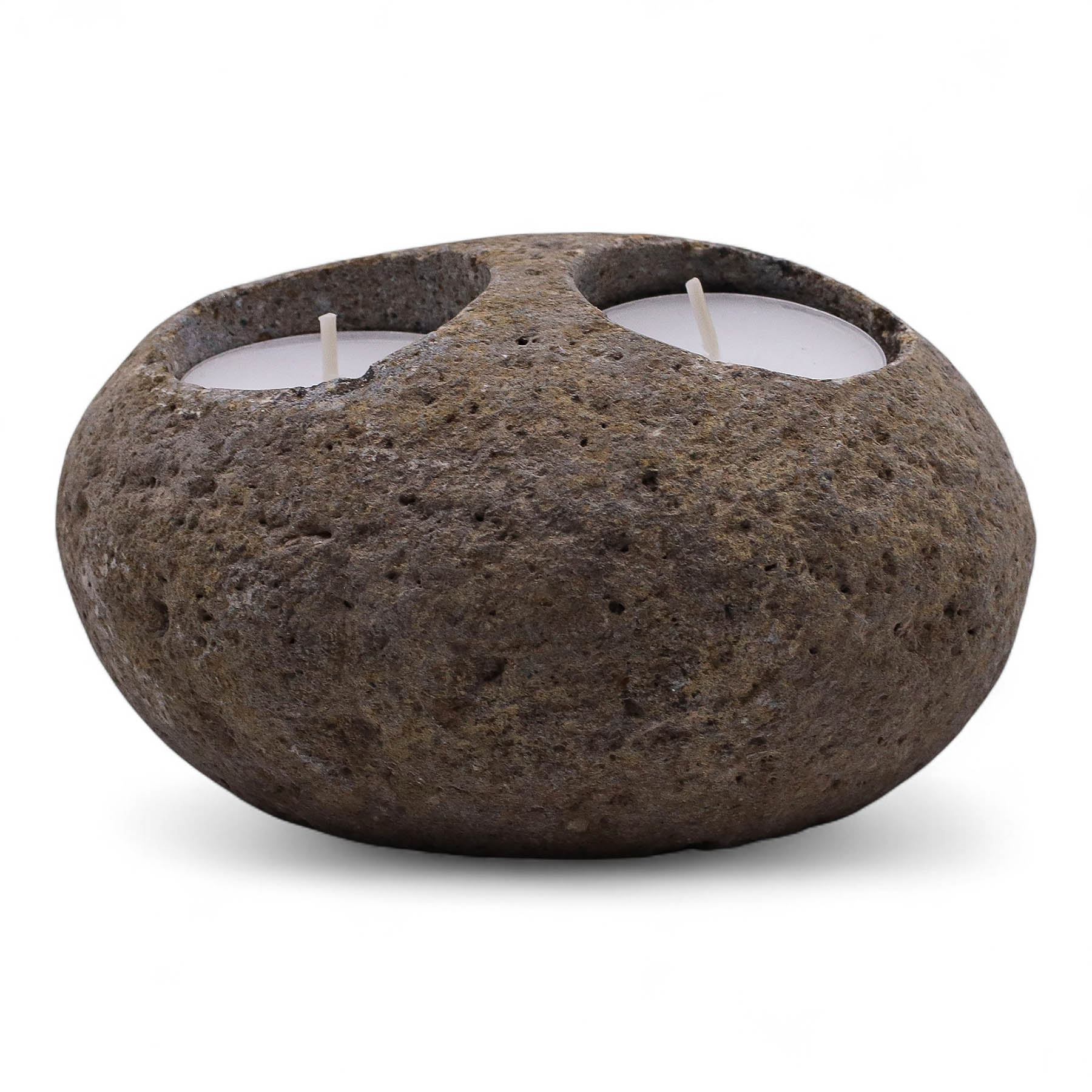 Natural Raw Riverstone Double Tea Light Holder2