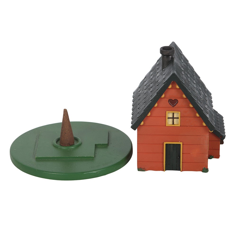 Brown Resin House Incense Cone Burner with Smoking Chimney1