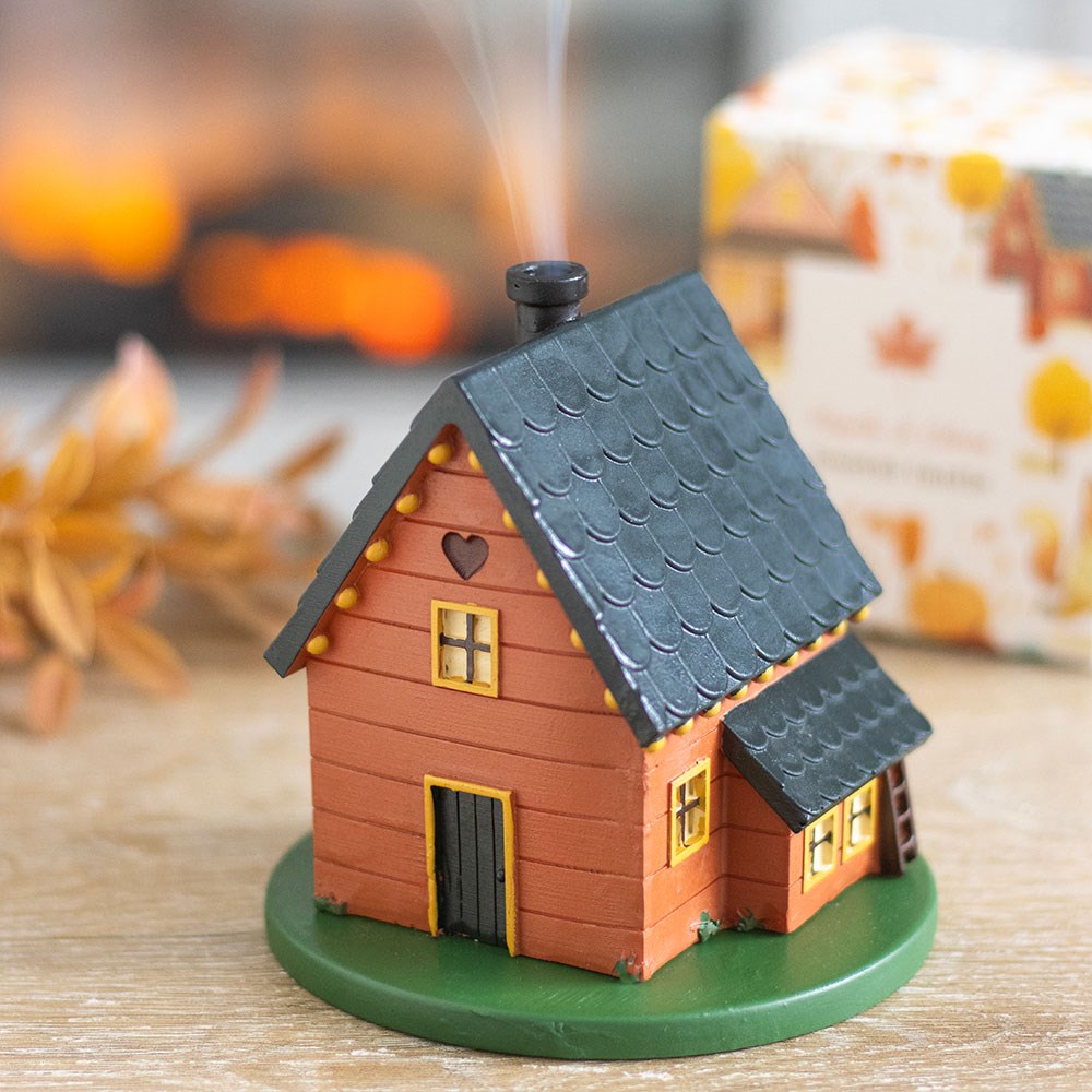 Brown Resin House Incense Cone Burner with Smoking Chimney3