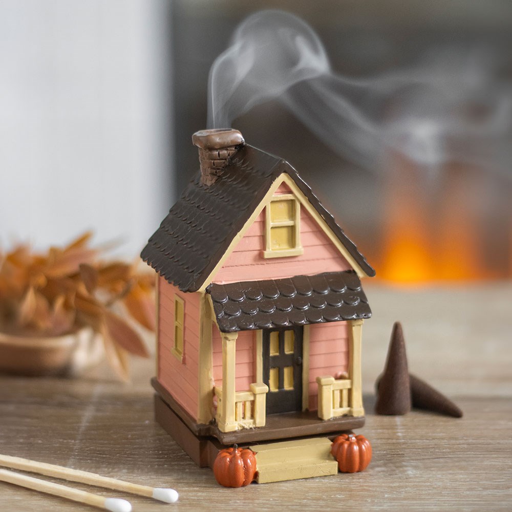 Pink House Resin Incense Cone Burner with Pumpkins3