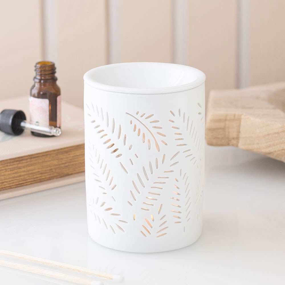 White Cut Out Leafy Fern Oil Burner & Wax Warmer