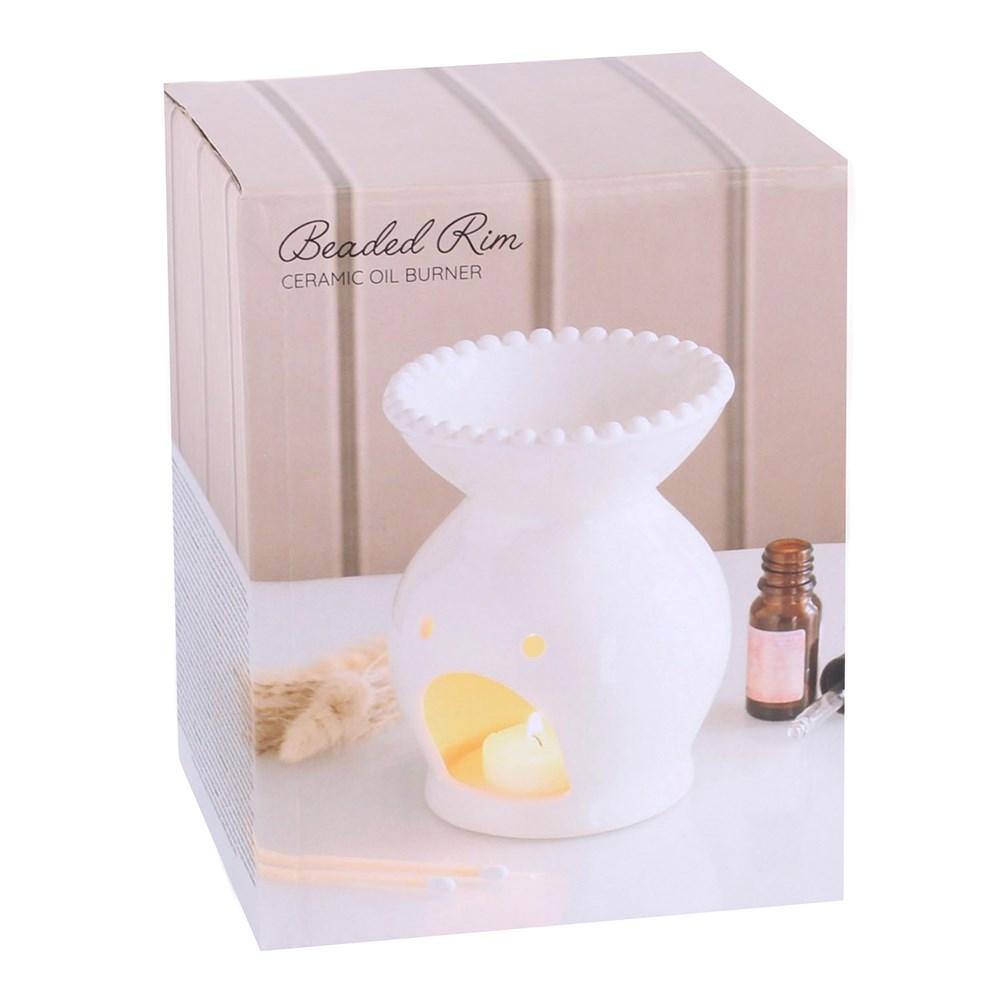 White Beaded Rim Ceramic Oil Burner4