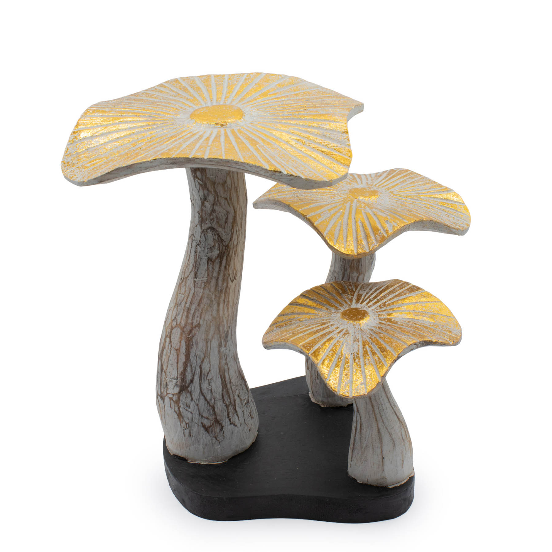 Medium Whitewash Wooden Golden Mushroom Art (25x25cm)