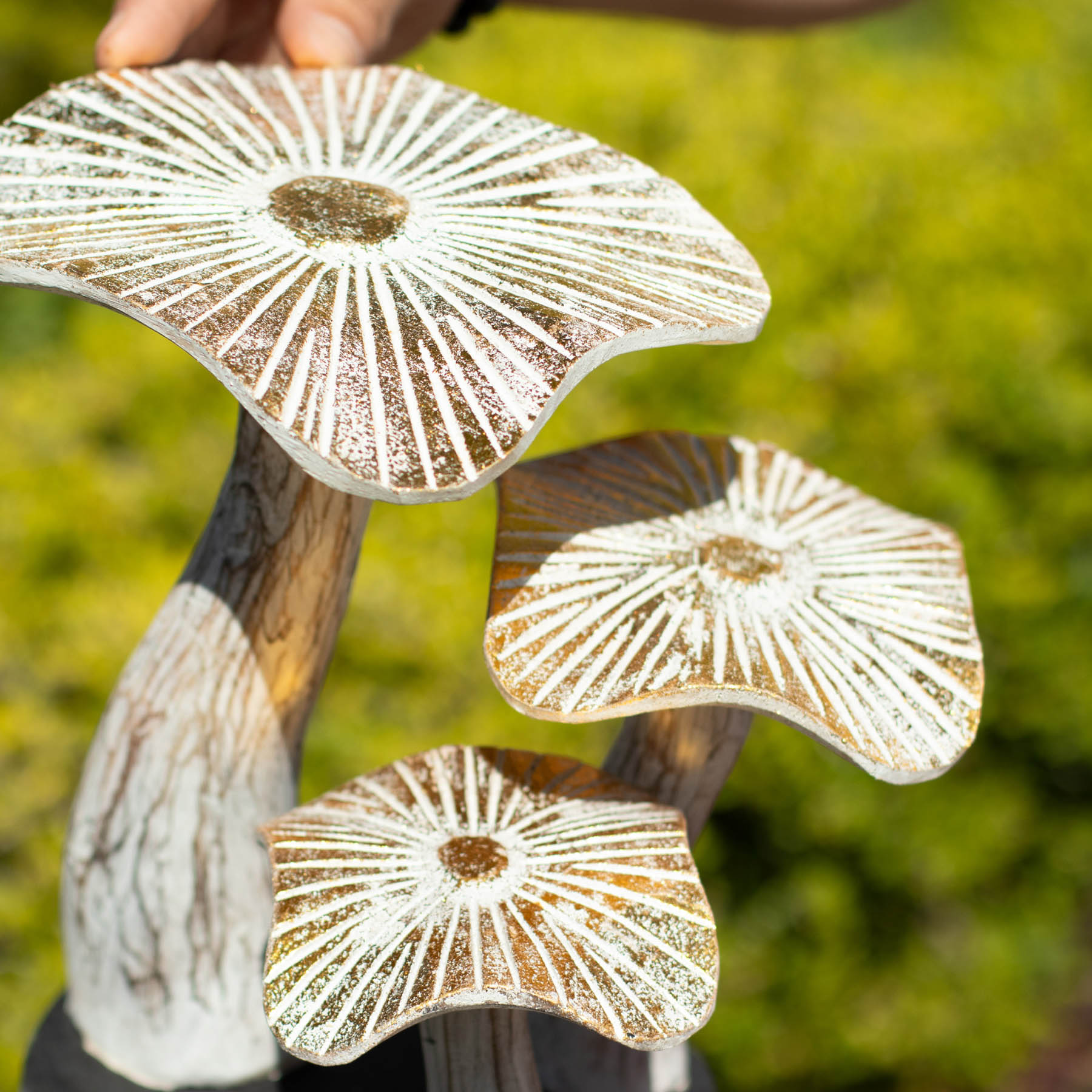 Medium Whitewash Wooden Golden Mushroom Art (25x25cm)2