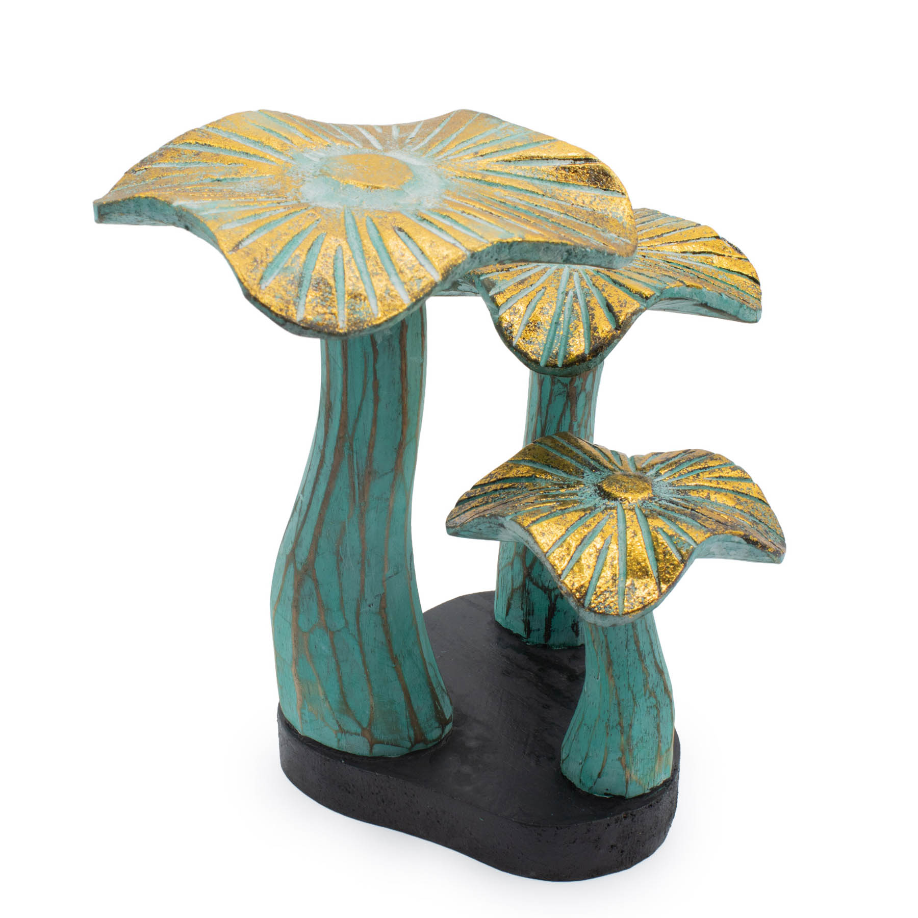 Small Greenwash Wooden Golden Mushroom Art (20x17cm)