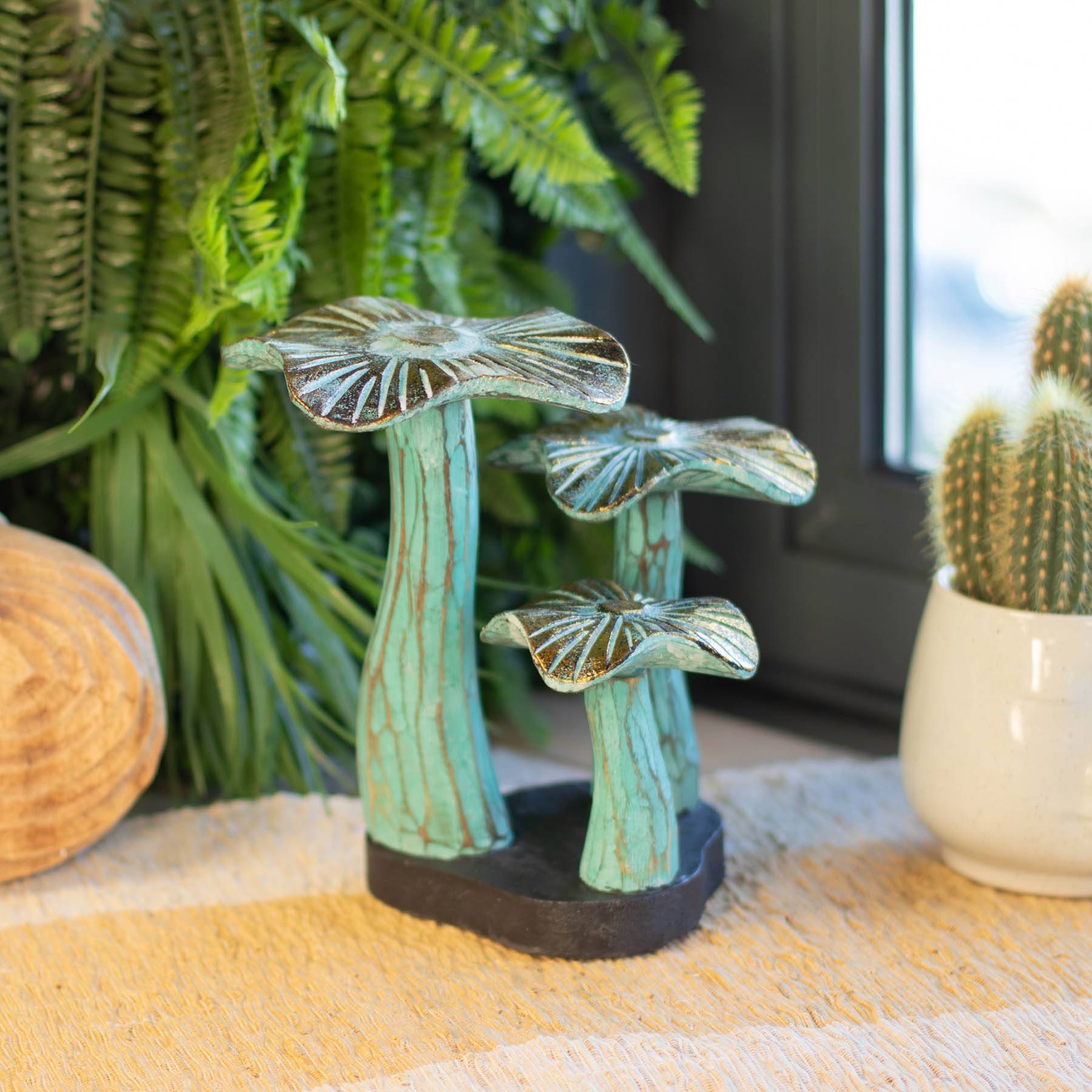 Small Greenwash Wooden Golden Mushroom Art (20x17cm)3