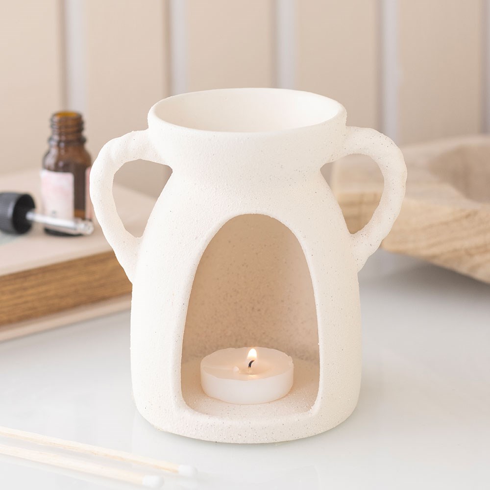 Cream Rope Handle Ceramic Oil Burner & Wax Warmer