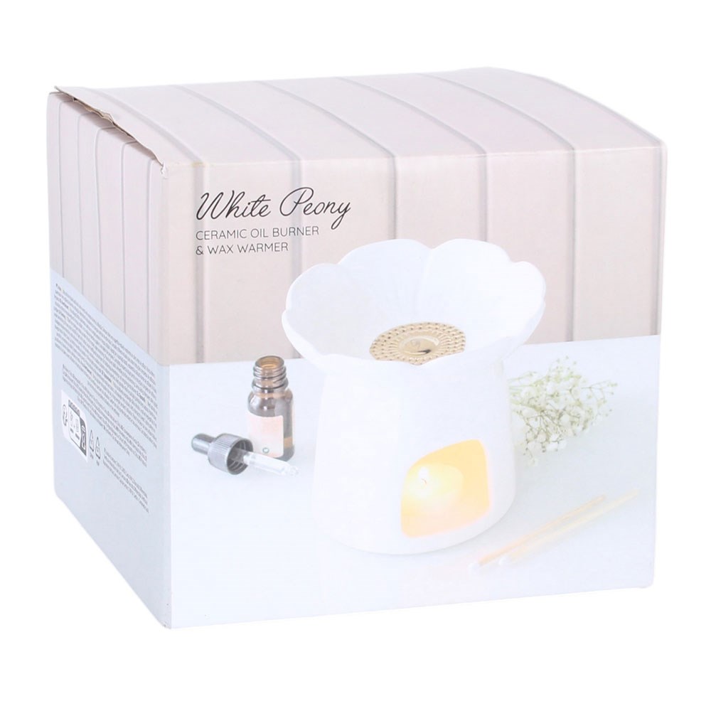 White Blooming Peony Ceramic Oil Burner & Wax Warmer5