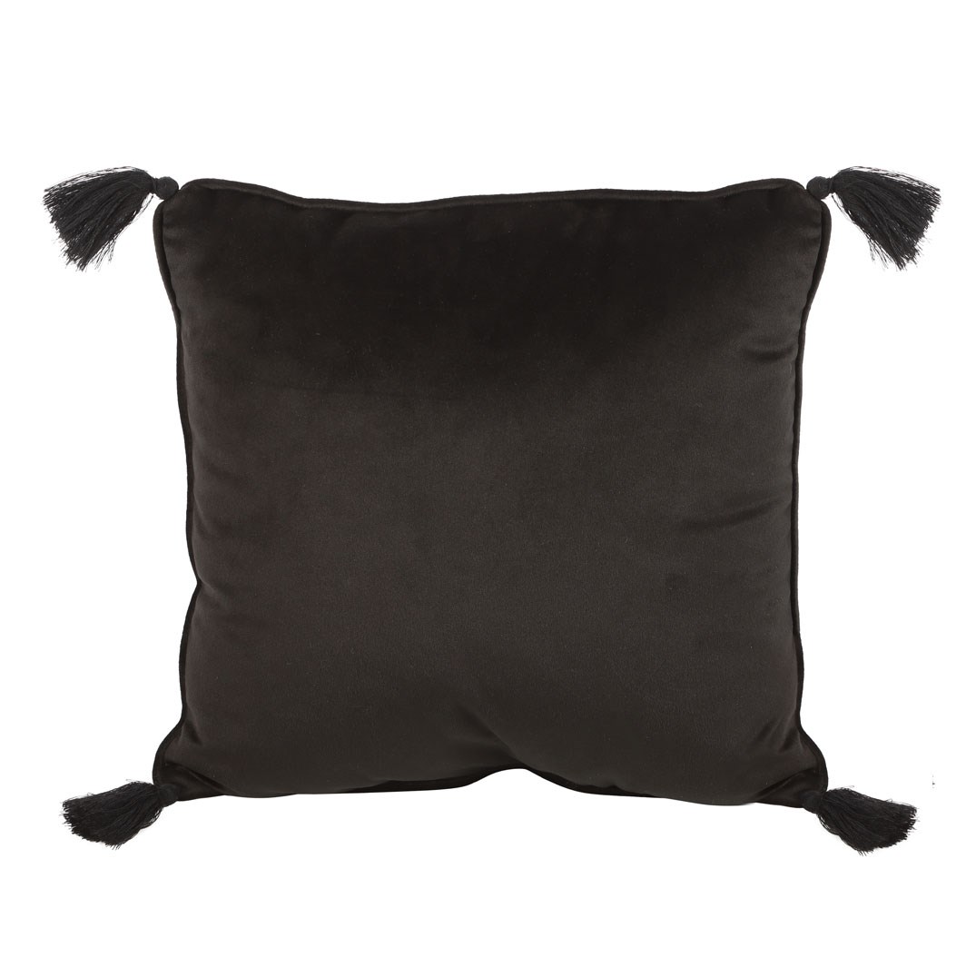 Black & Gold Metallic Astrology Wheel Square Cushion with Tassels (35cm)2