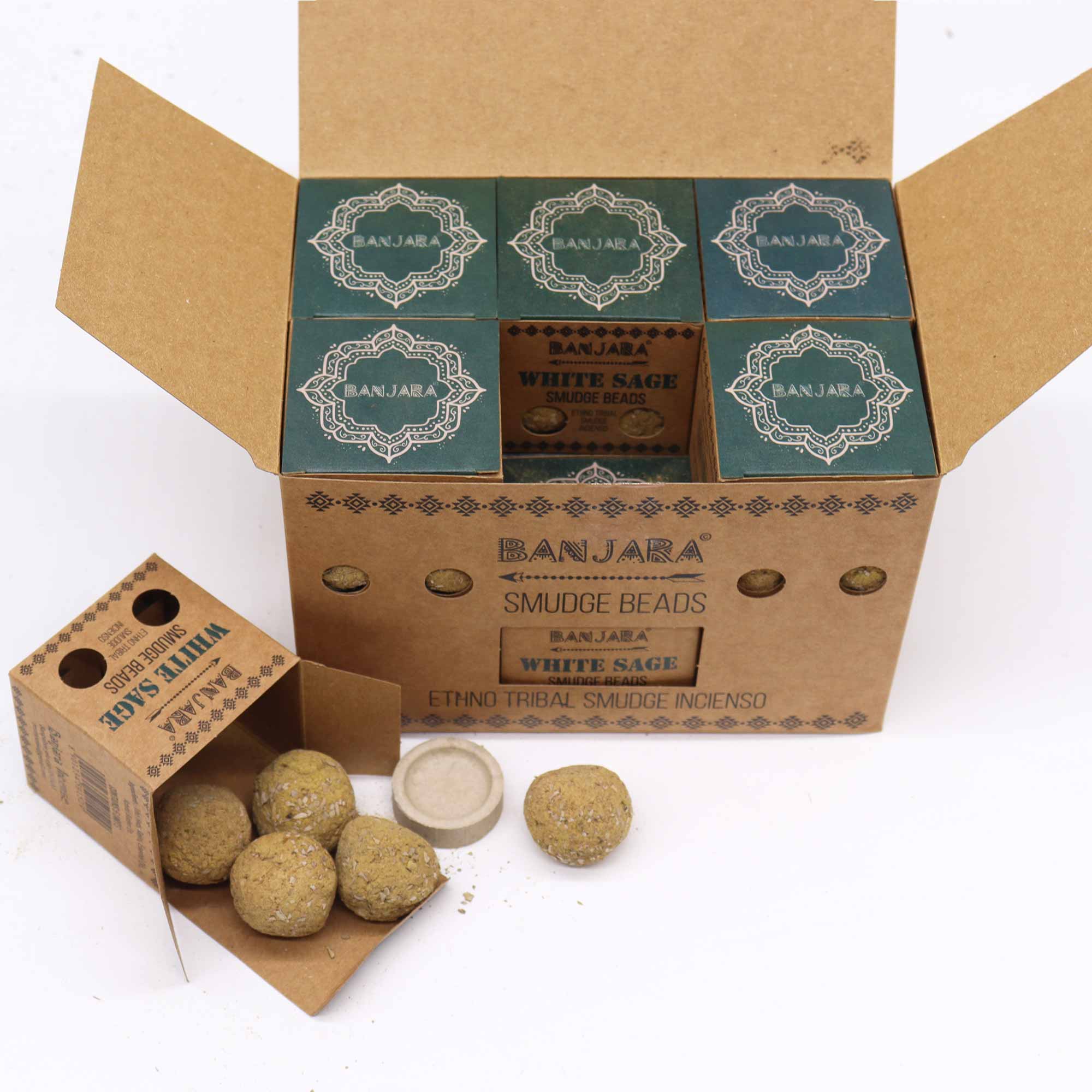 Banjara Smudge Beads – White Sage (Pack of 5 with Holder)2