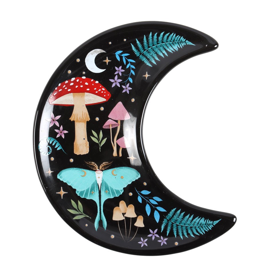 Crescent Moon Shaped Dark Forest Print Trinket Dish