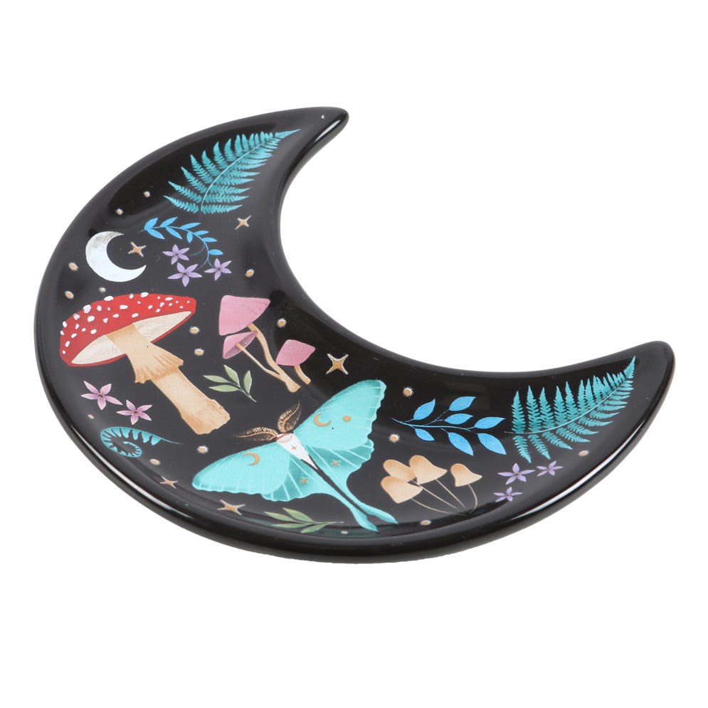 Crescent Moon Shaped Dark Forest Print Trinket Dish1