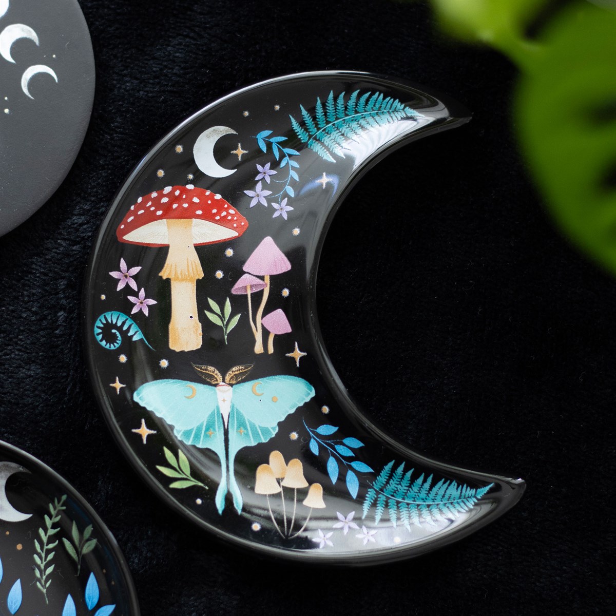 Crescent Moon Shaped Dark Forest Print Trinket Dish3