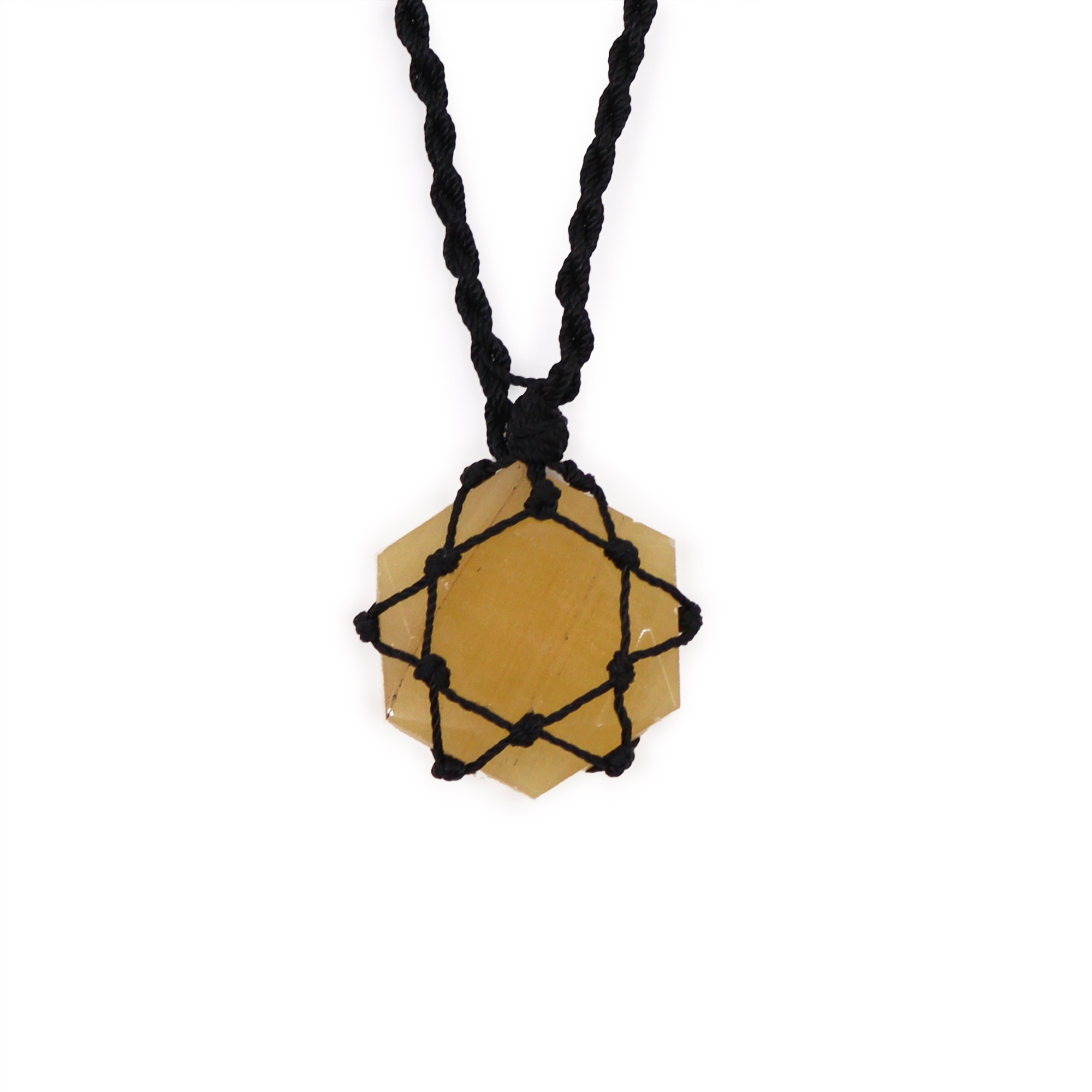 Laced Yellow Quartz Hexagon Pendant Necklace