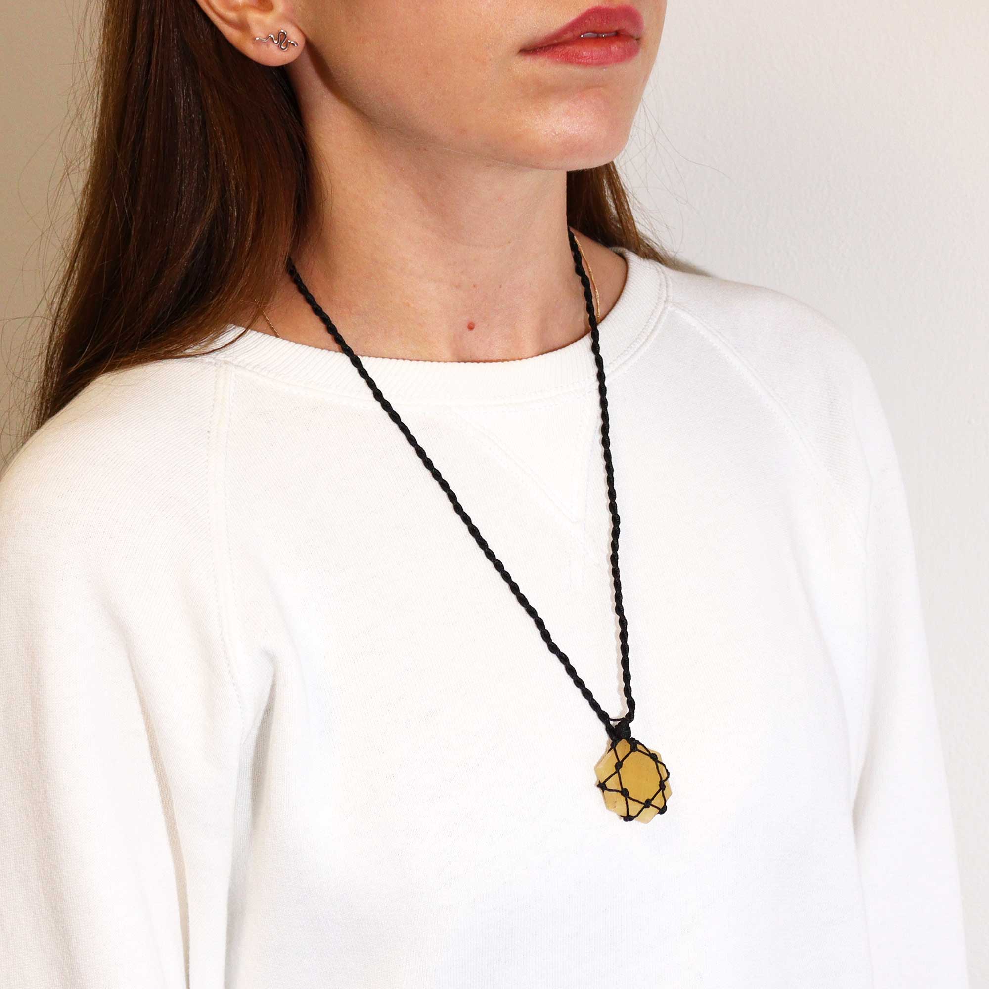 Laced Yellow Quartz Hexagon Pendant Necklace2
