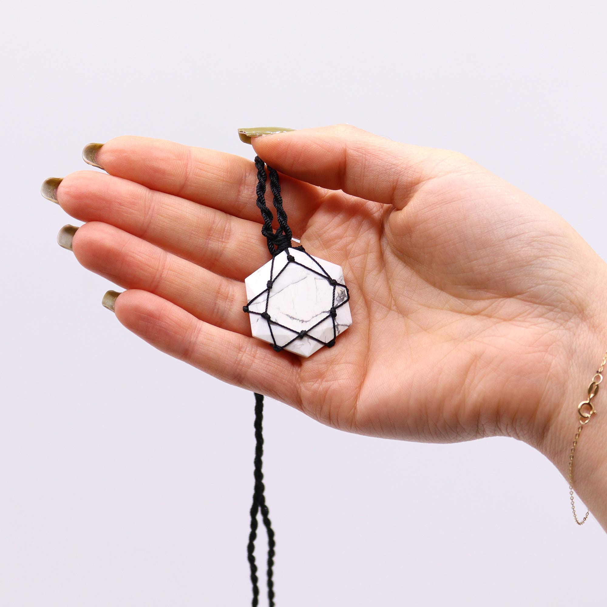 Laced White Howlite Hexagon Pendant Necklace1