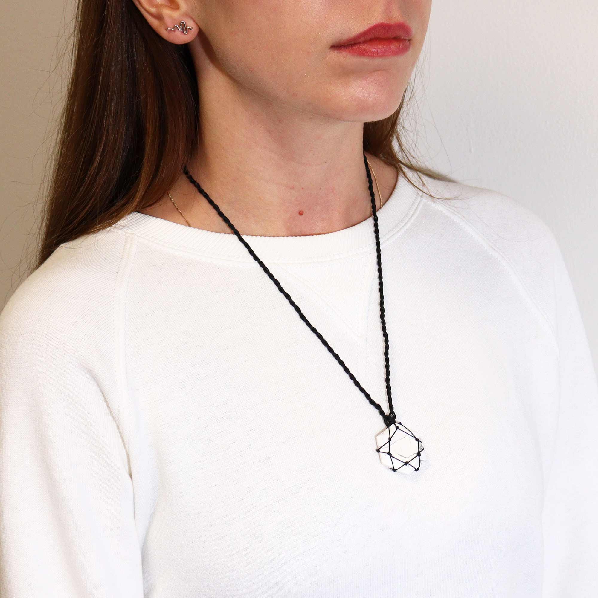 Laced White Howlite Hexagon Pendant Necklace2