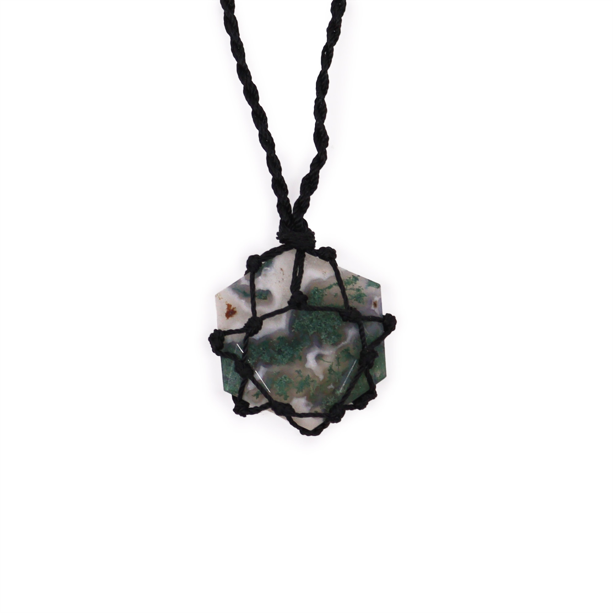 Laced Moss Agate Hexagon Pendant Necklace