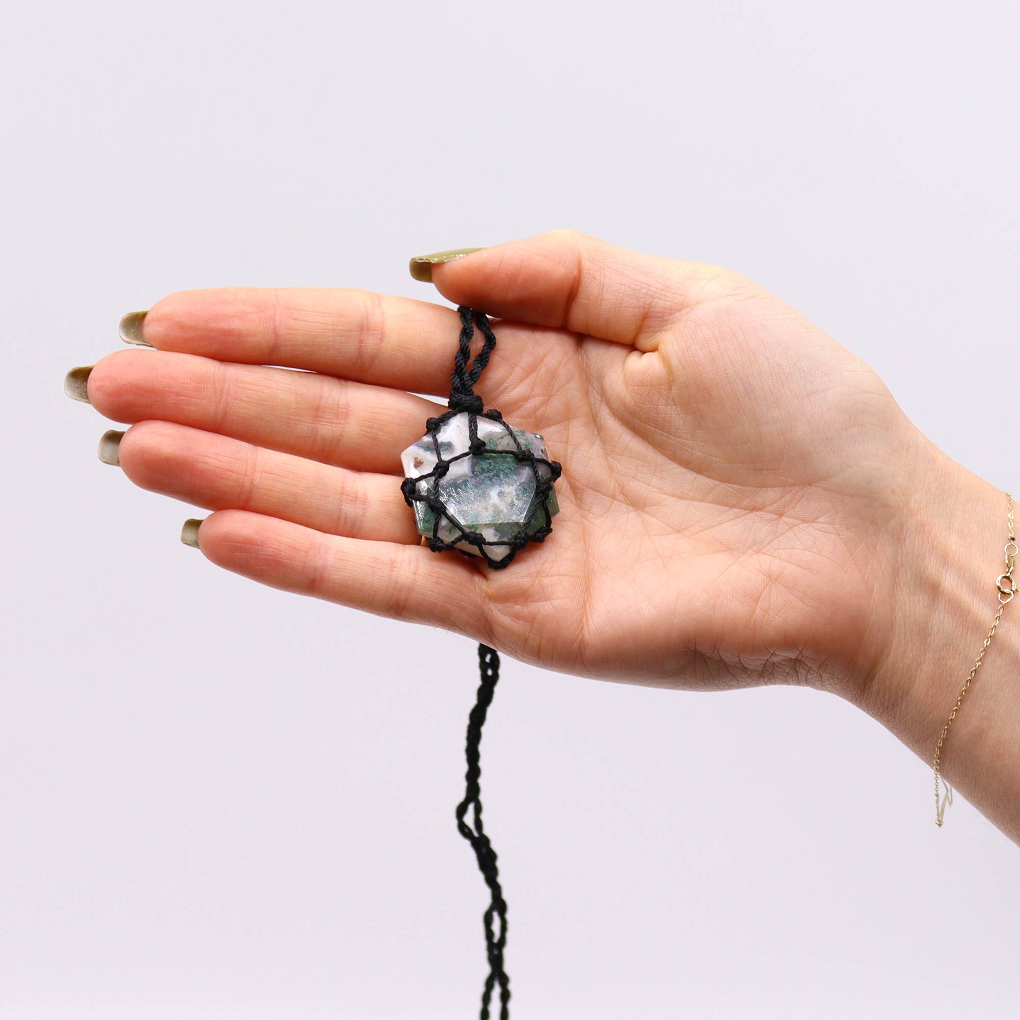 Laced Moss Agate Hexagon Pendant Necklace1