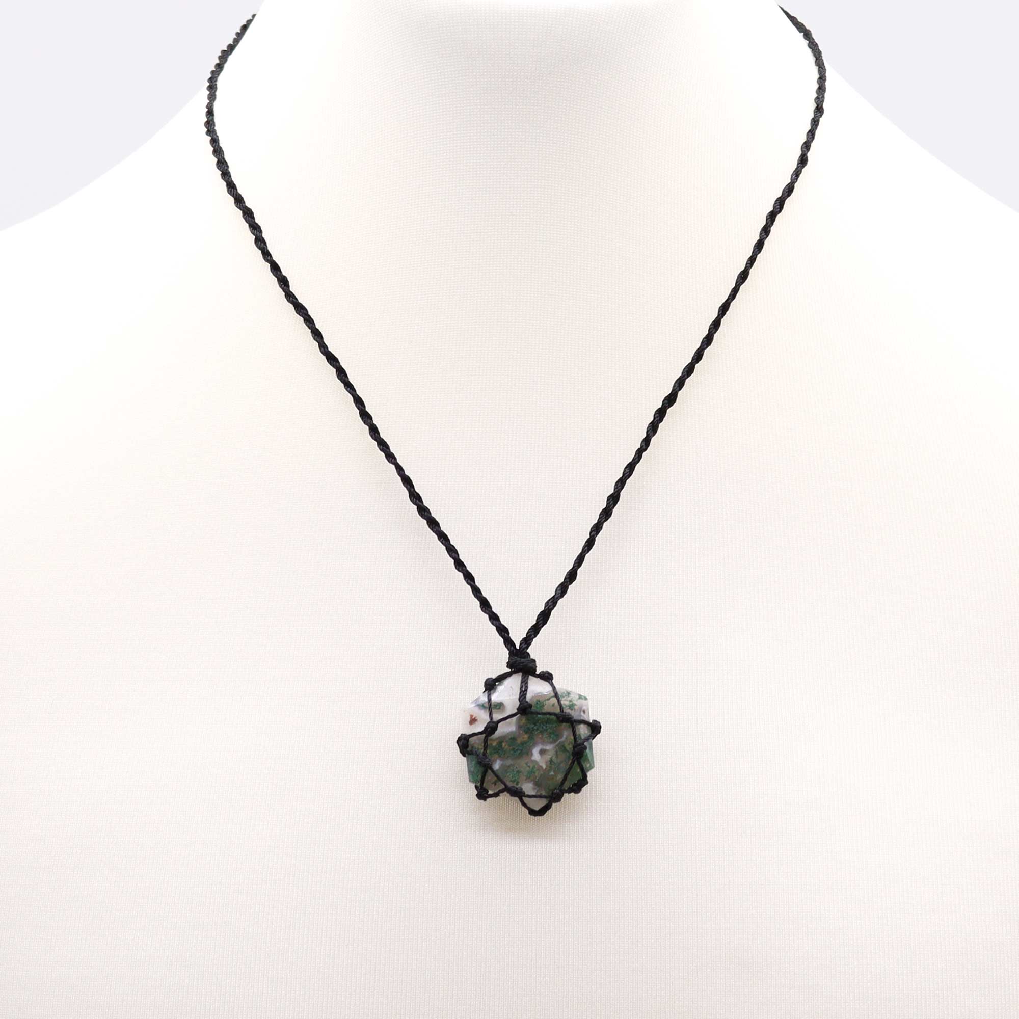 Laced Moss Agate Hexagon Pendant Necklace2