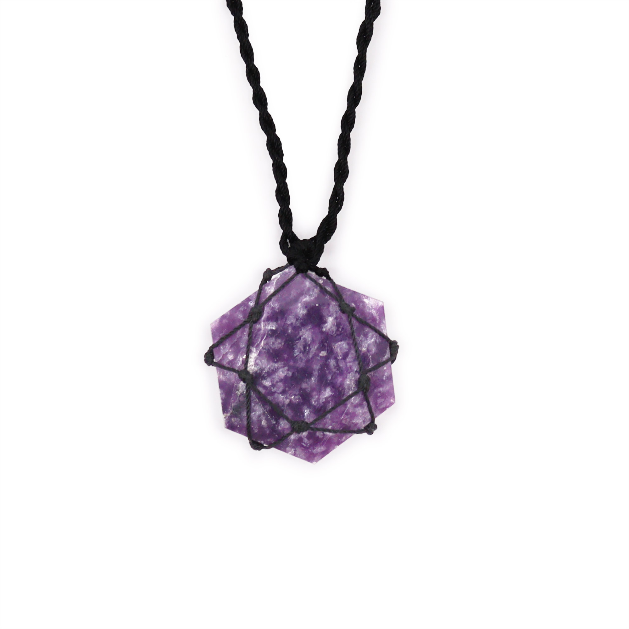 Laced Lepidolite Hexagon Pendant Necklace