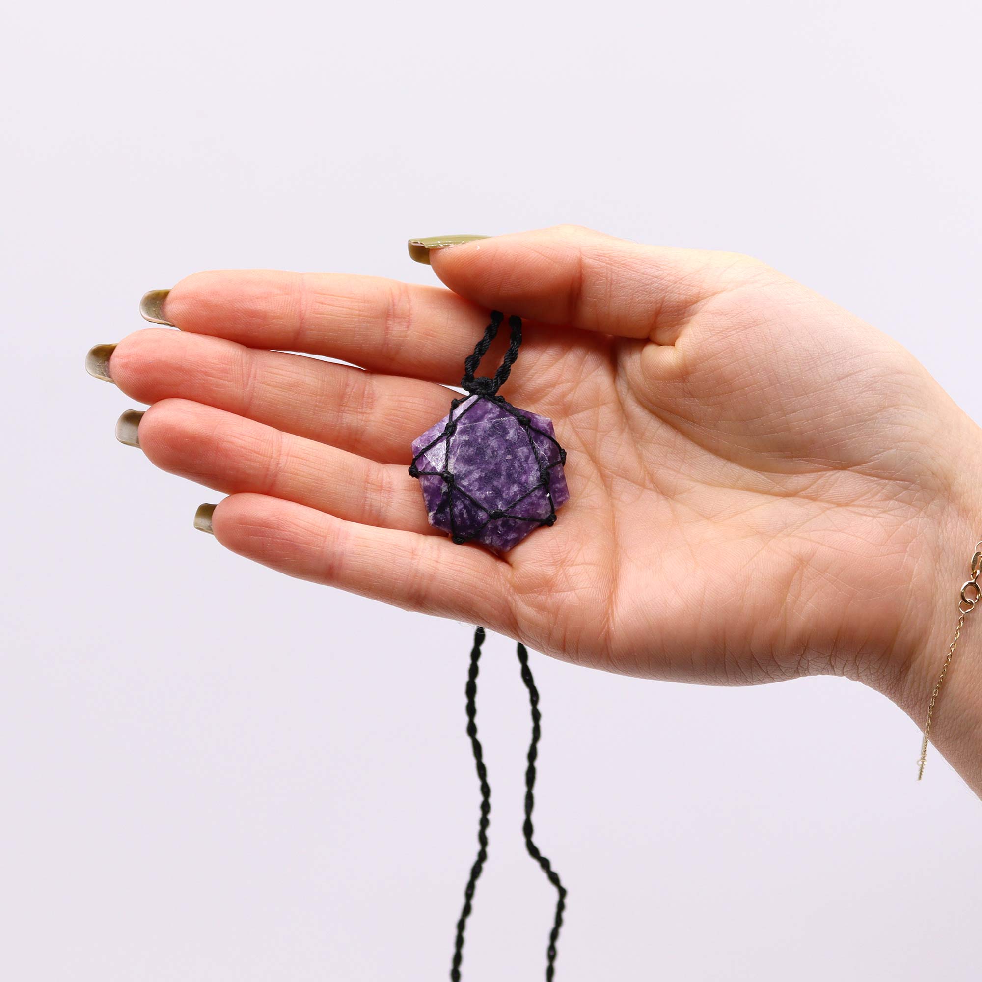 Laced Lepidolite Hexagon Pendant Necklace1
