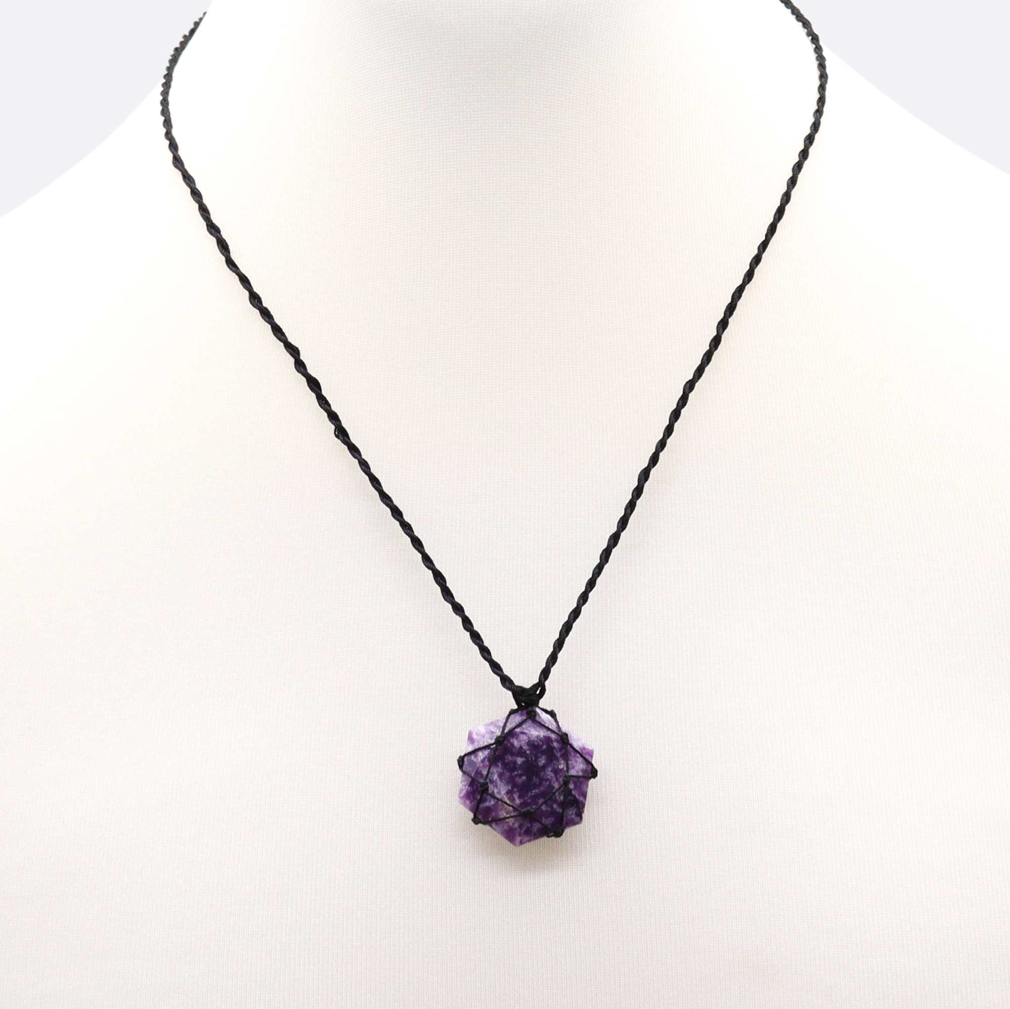 Laced Lepidolite Hexagon Pendant Necklace2