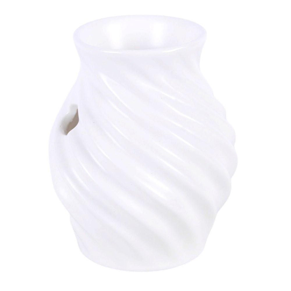 White Spiral Swirl Ceramic Oil Burner & Wax Warmer2