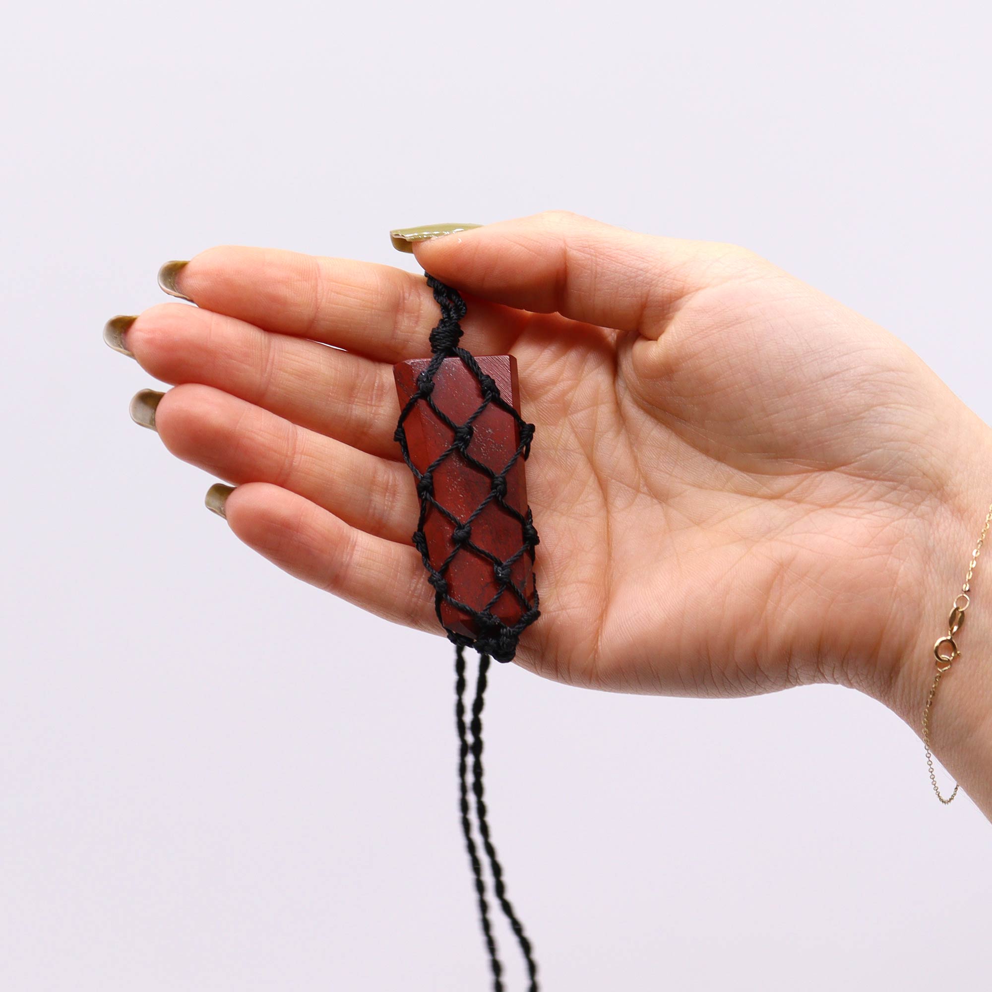 Laced Red Jasper Flat Point Pendant Necklace1