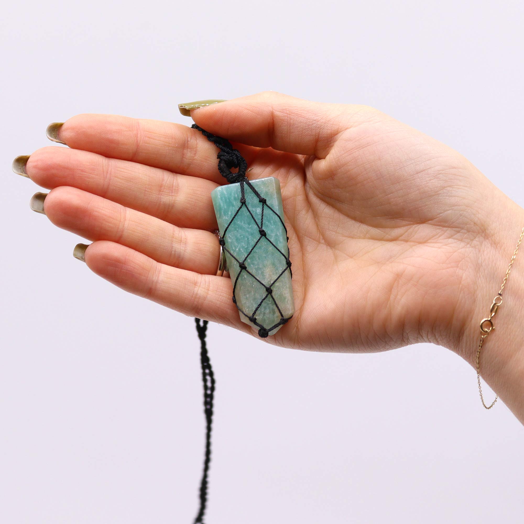 Laced Amazonite Flat Point Pendant Necklace1