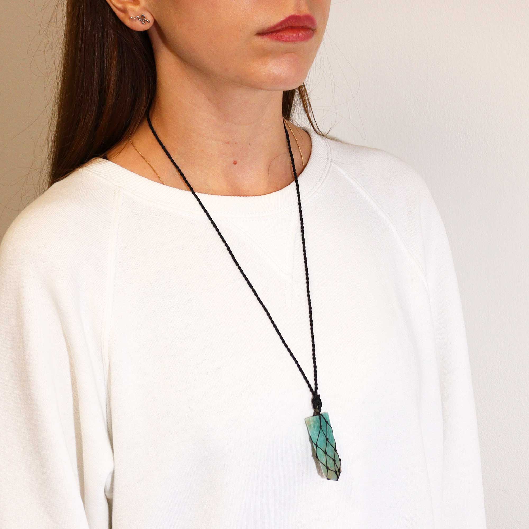 Laced Amazonite Flat Point Pendant Necklace2