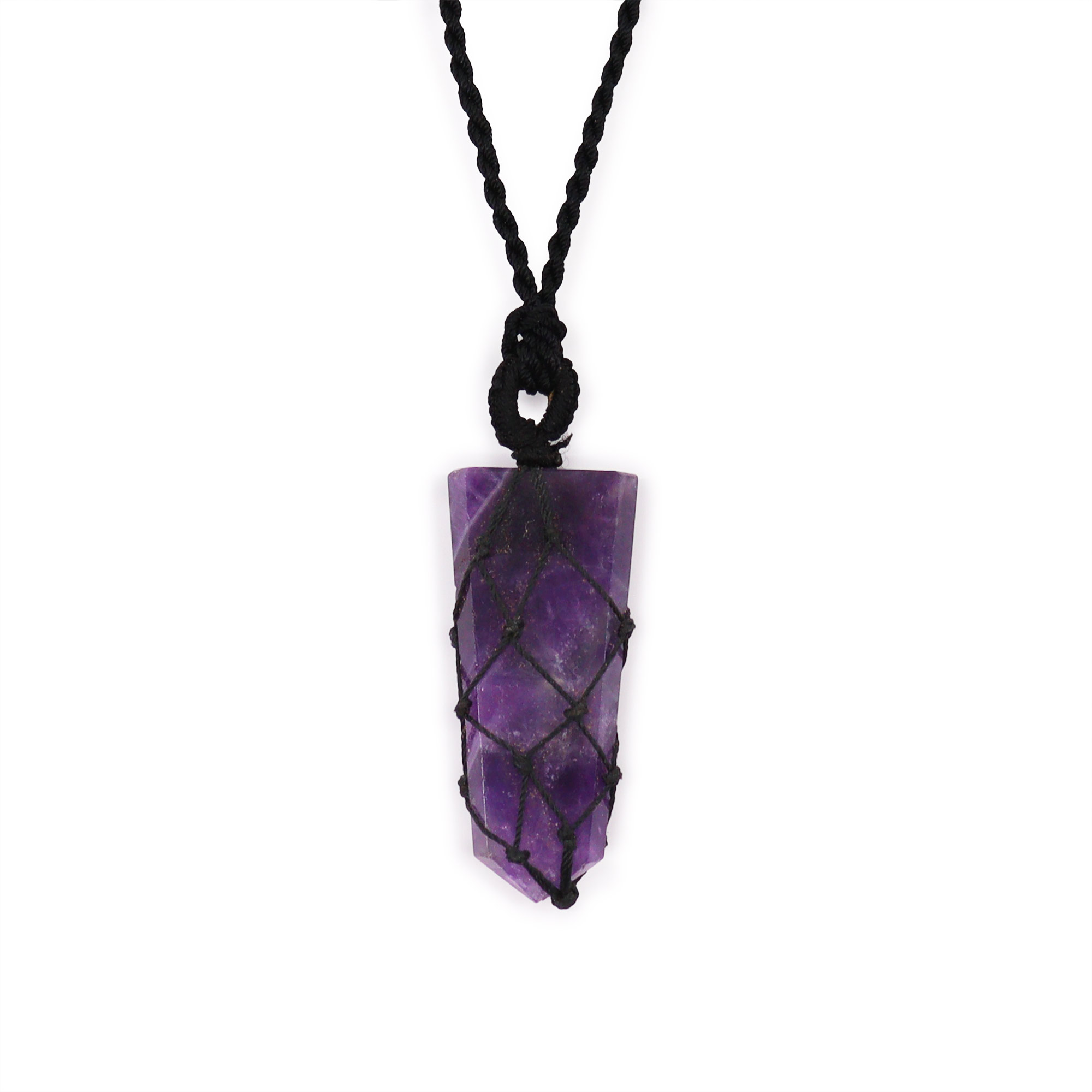Laced Amethyst Flat Point Pendant Necklace