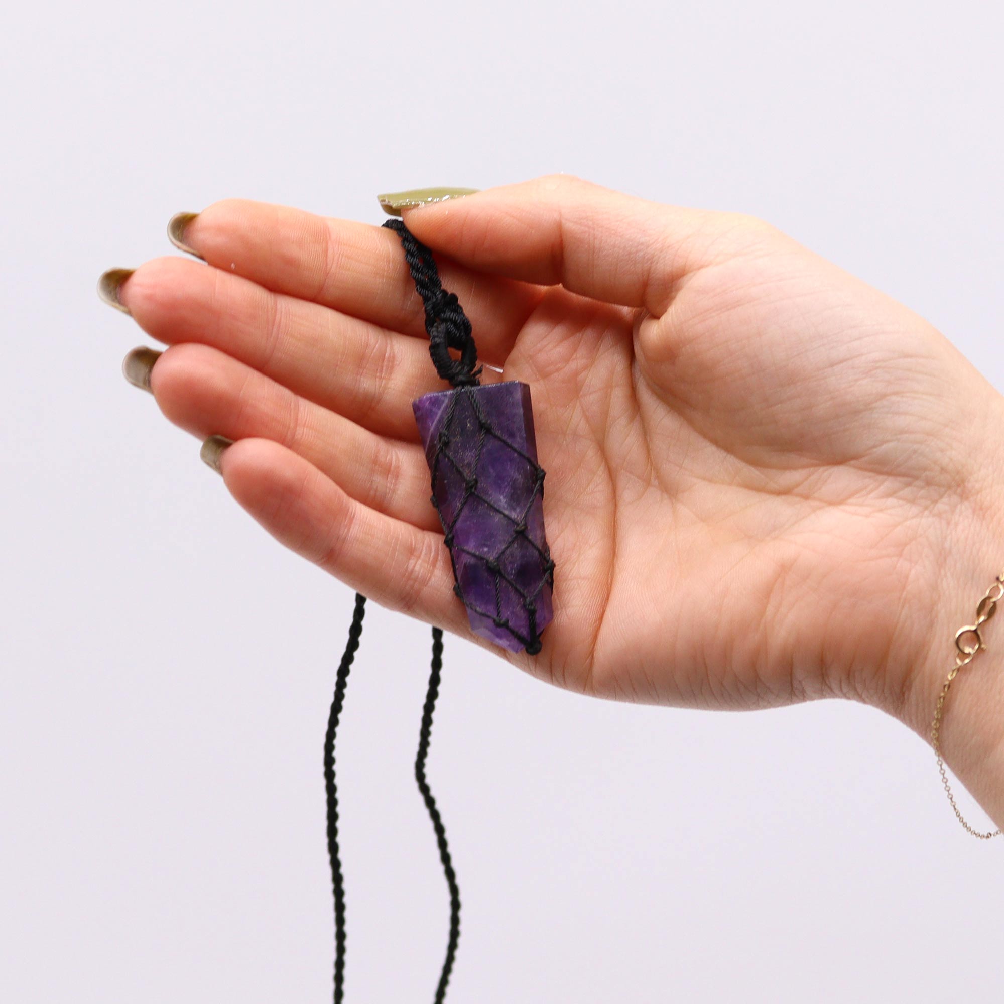 Laced Amethyst Flat Point Pendant Necklace1