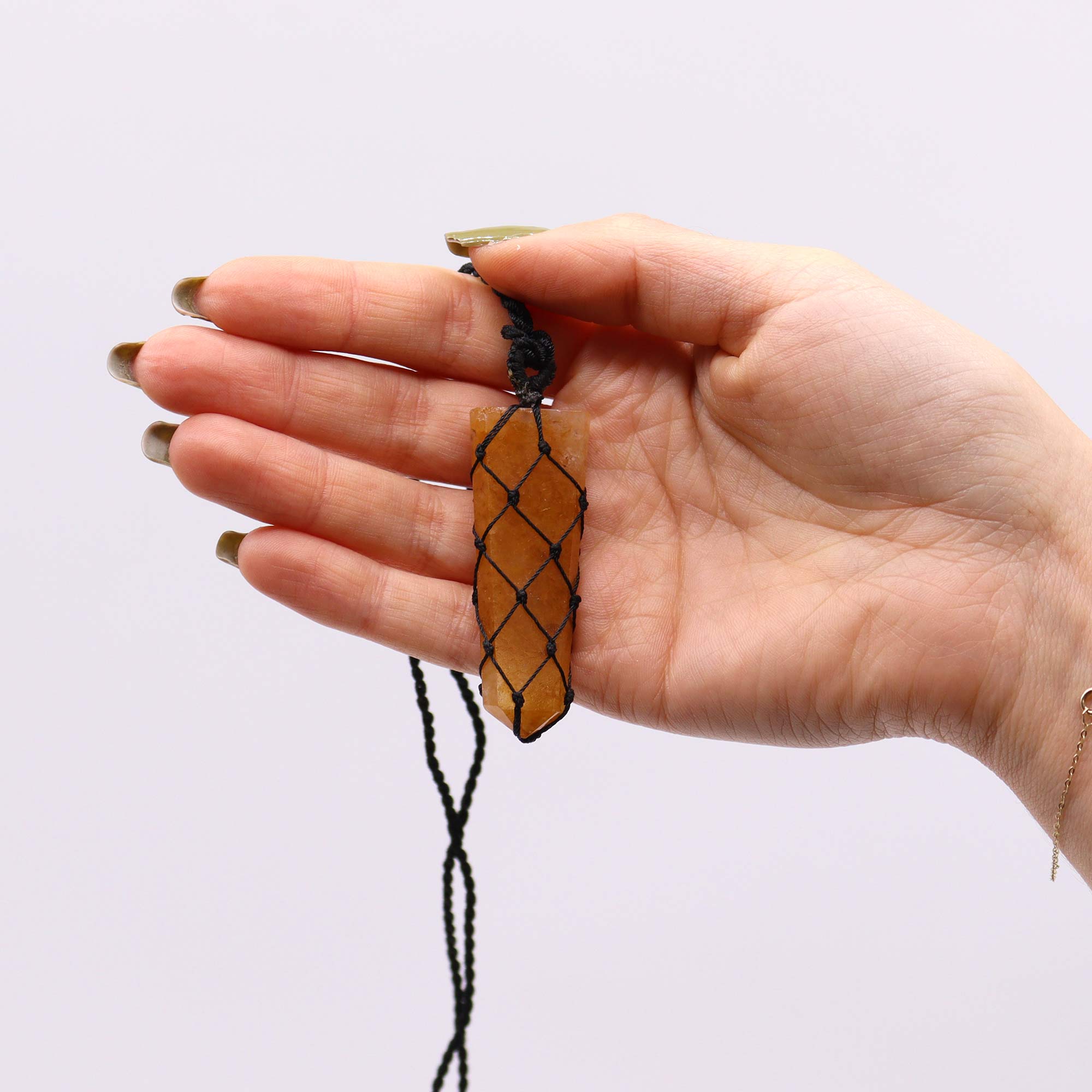 Laced Golden Quartz Flat Point Pendant Necklace1