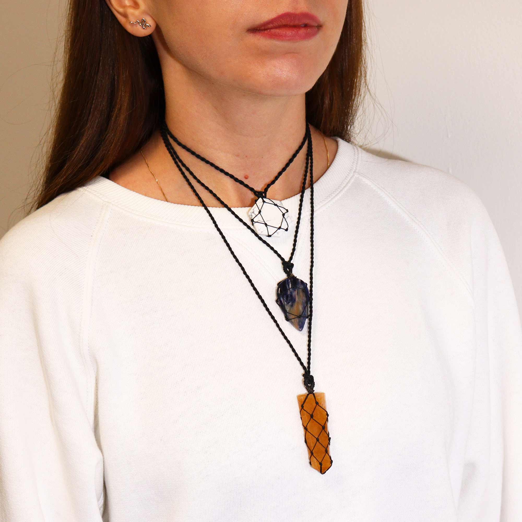 Laced Golden Quartz Flat Point Pendant Necklace3