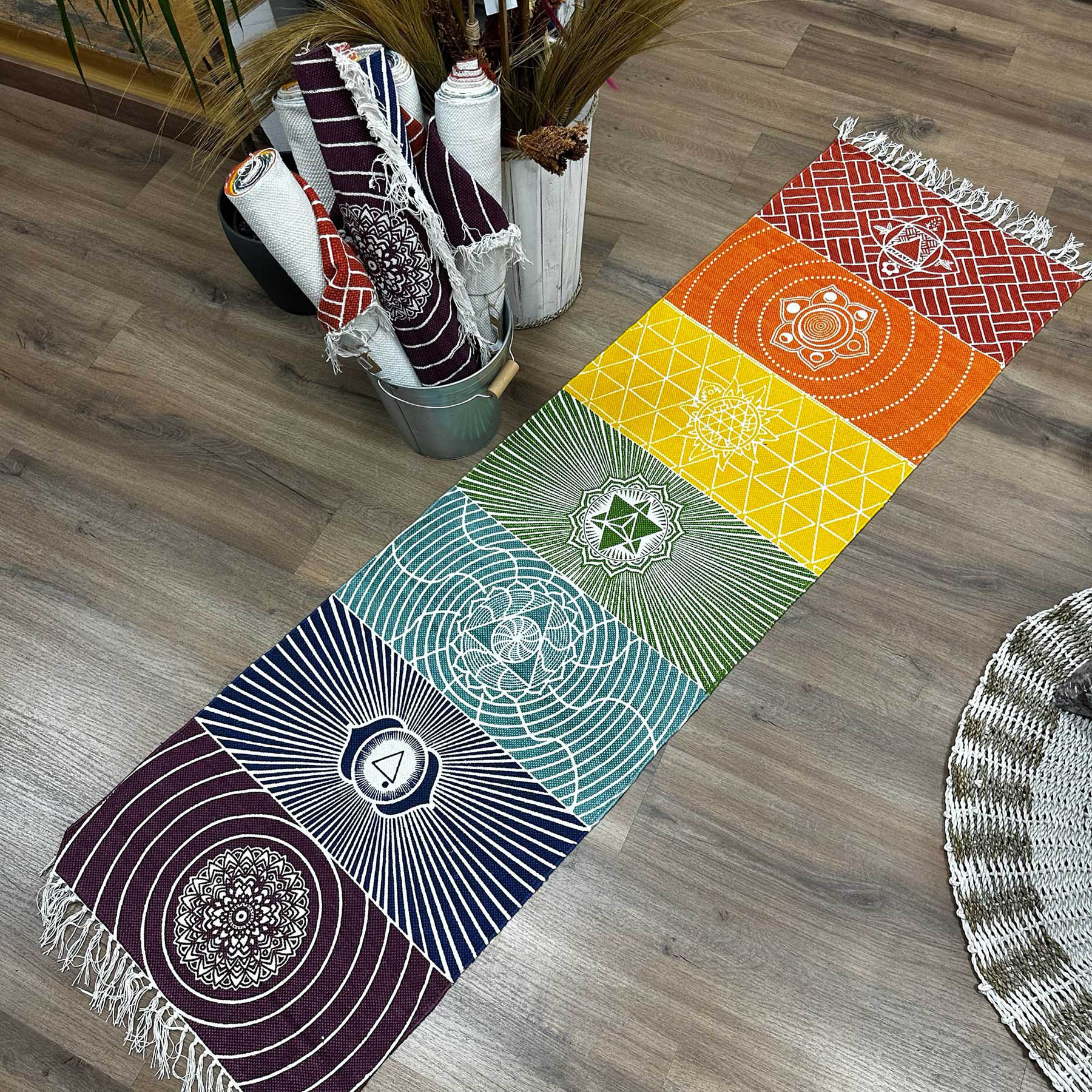 Handmade 7 Chakras Cotton Yoga Rug (60x200cm)5