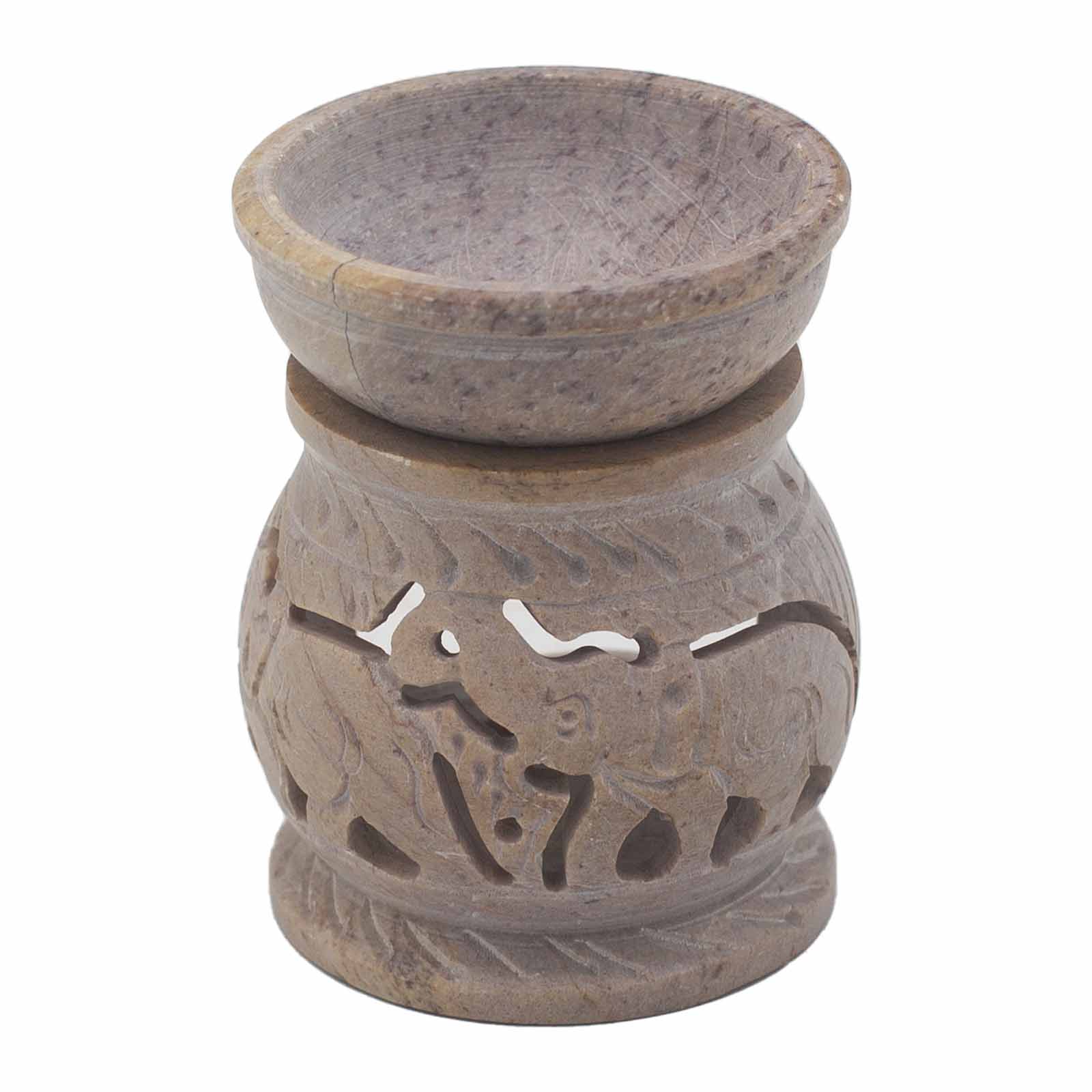 Small Hand-Carved Soapstone Elephant Oil Burner (8cm)