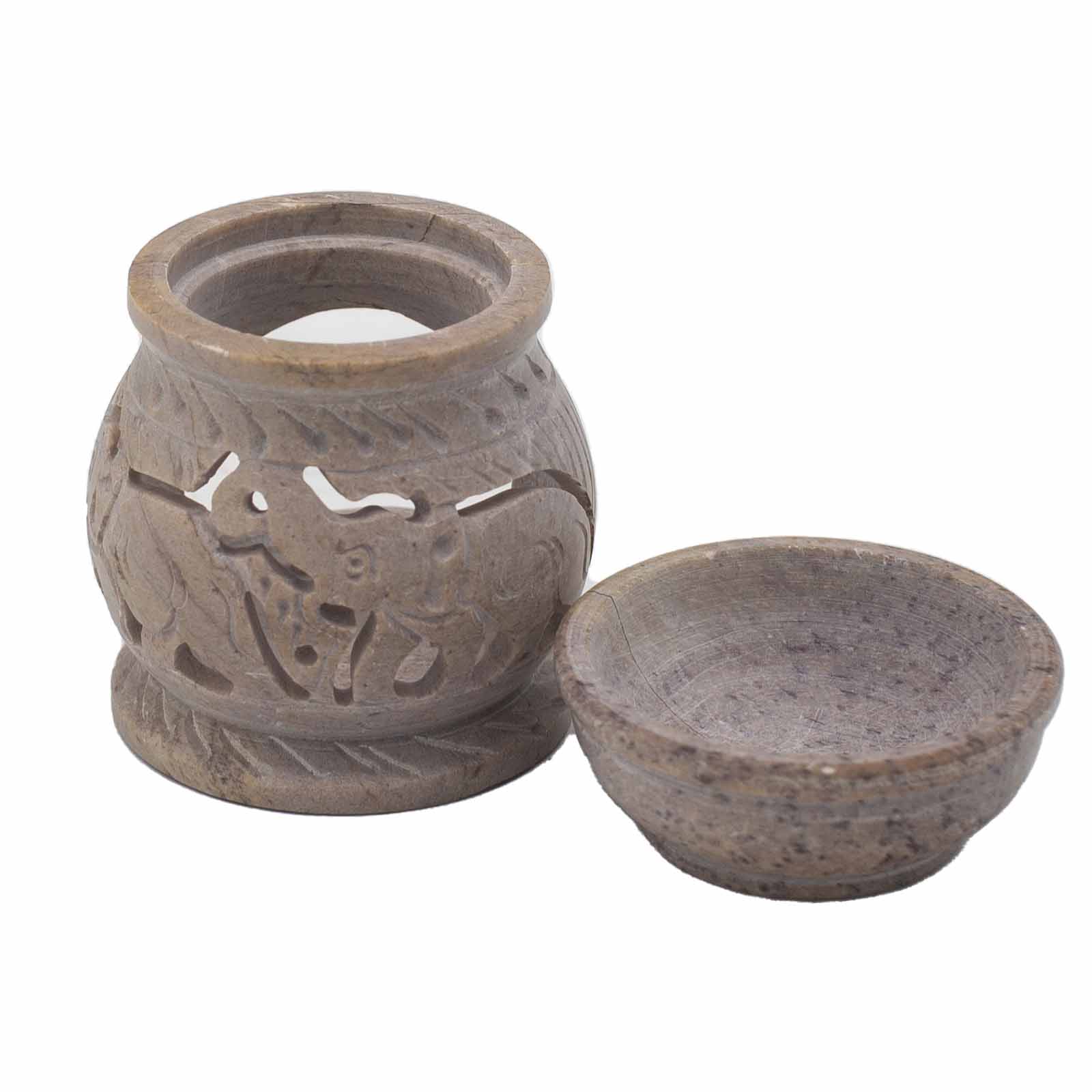 Small Hand-Carved Soapstone Elephant Oil Burner (8cm)1