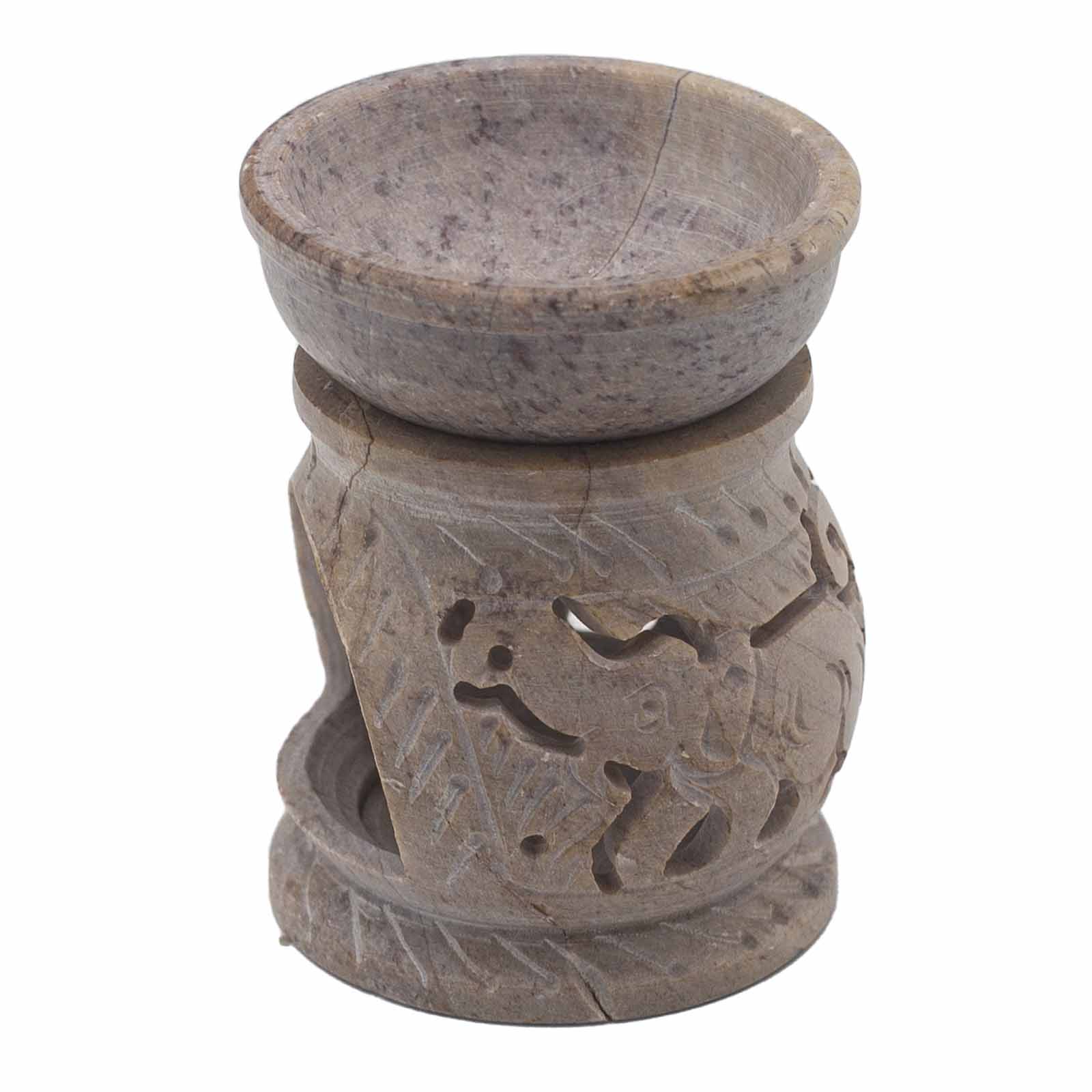 Small Hand-Carved Soapstone Elephant Oil Burner (8cm)3